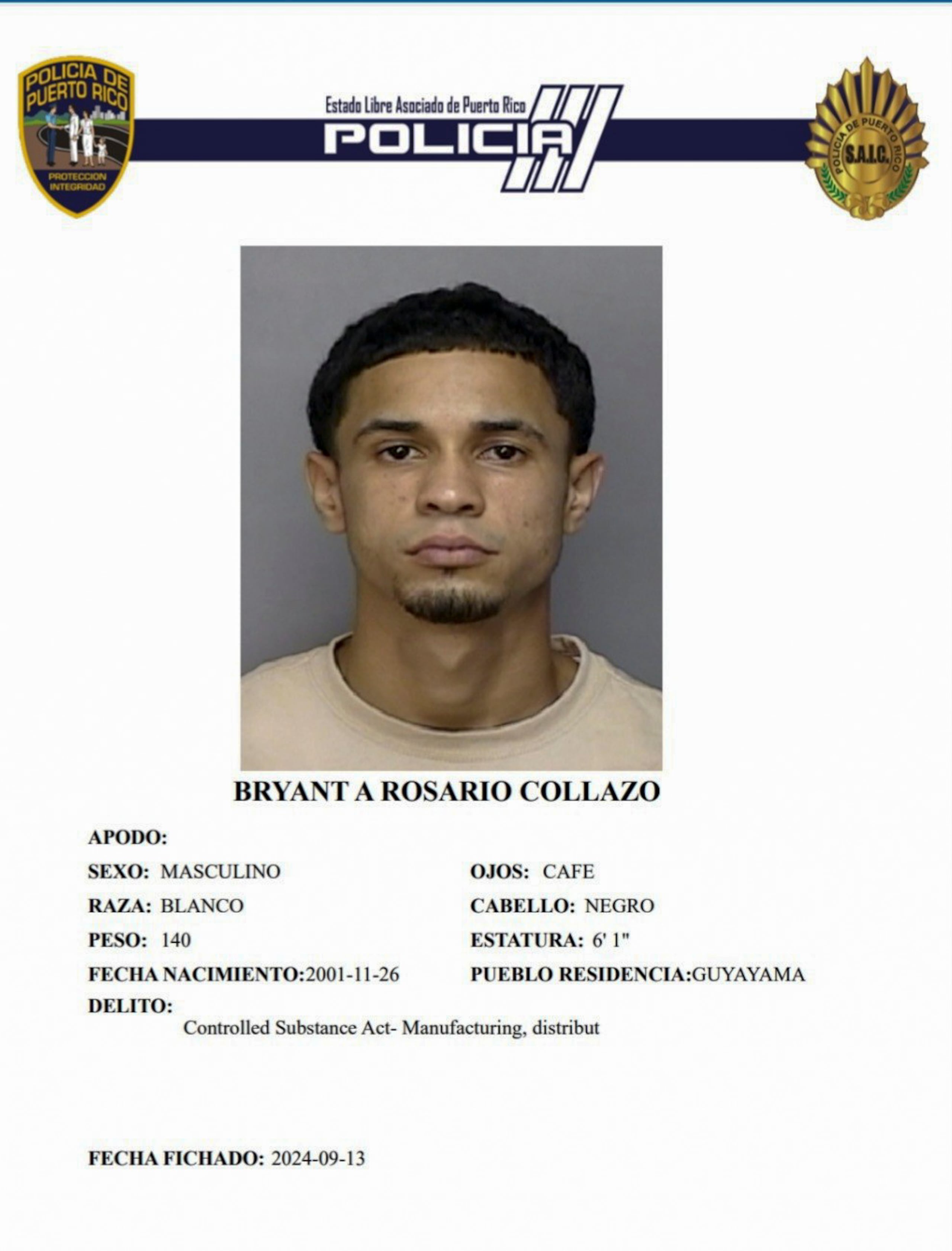 Bryant A. Rosario Collazo fue asesinado el 20 de agosto de 2026, frente a un bar en el barrio Pitahaya, en Arroyo.