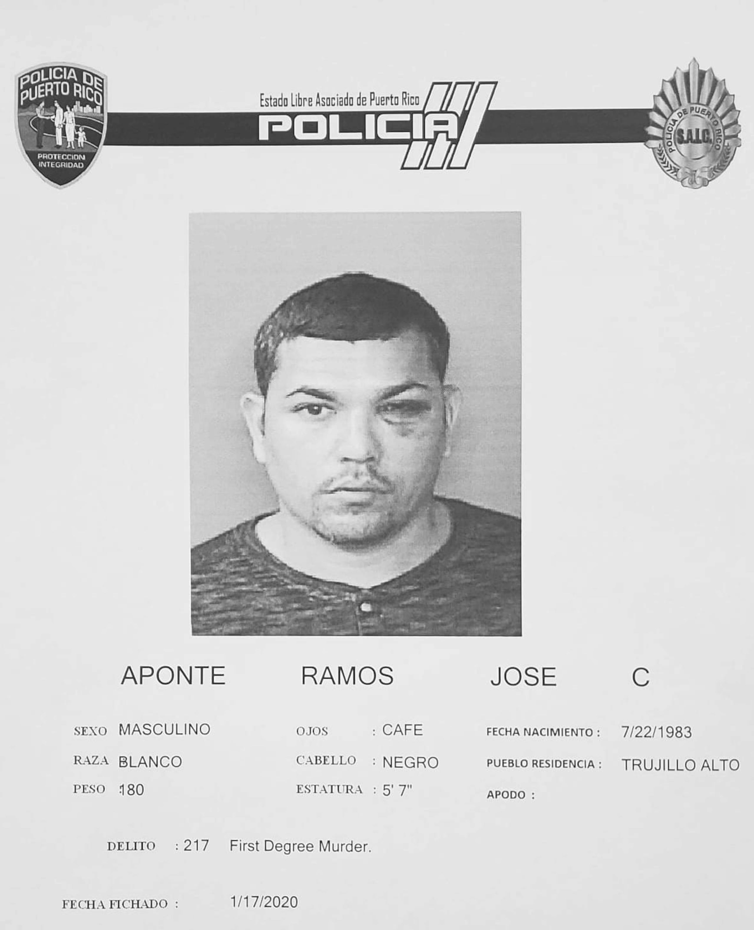 José C. Aponte Ramos fue sentenciado a 169 años de cárcel por la jueza Gema González Rodríguez, del Tribunal de Carolina, por la masacre de Trujillo Alto, ocurrida el 1 de enero de 2020.