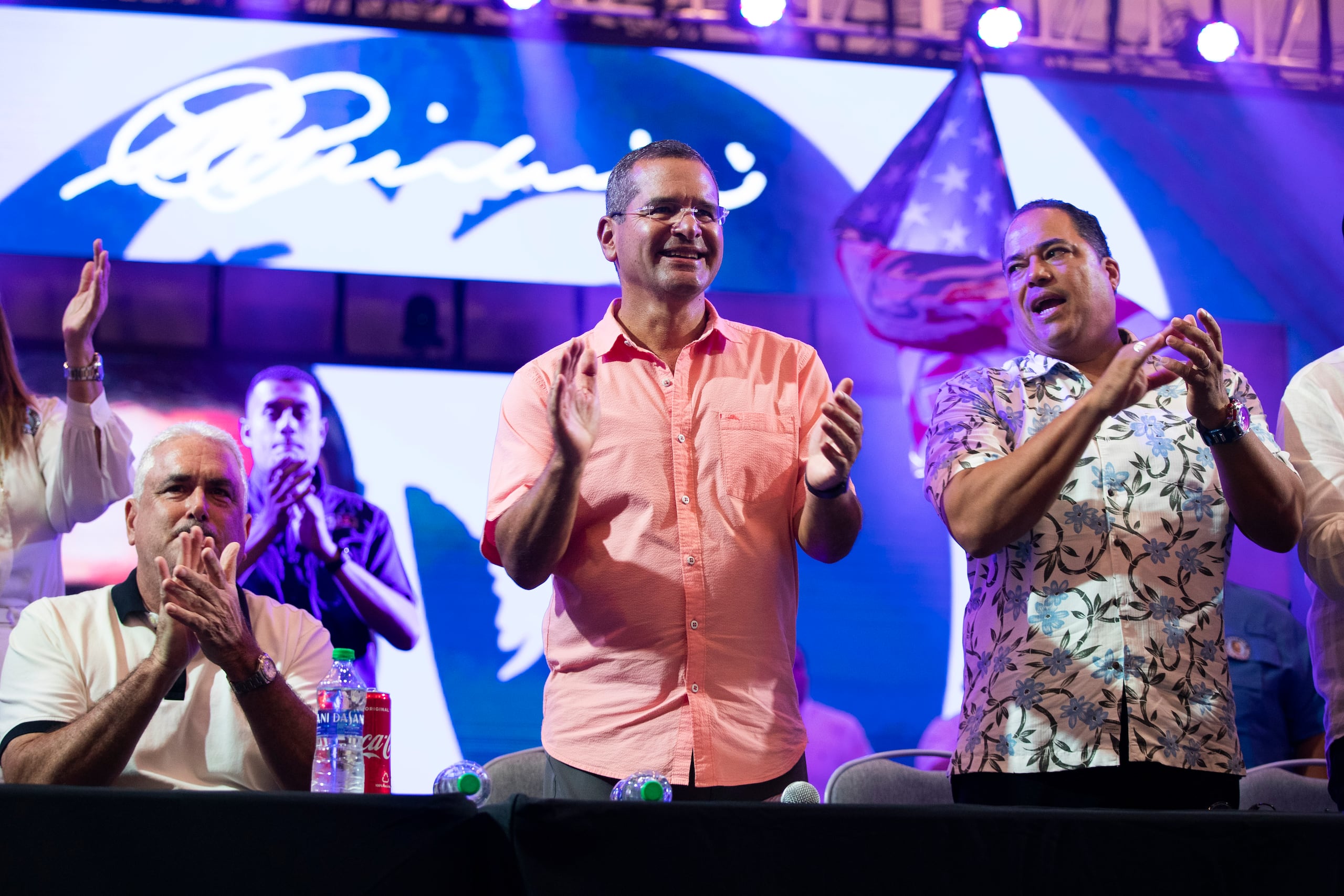 El cierre de la Convención del Partido Nuevo Progresista se logró con la celebración de la Junta Estatal, presidida por el presidente del partido y gobernador, Pedro Pierluisi, al centro. En la foto, le acompañan Thomas Rivera Schatz y Carmelo Ríos.