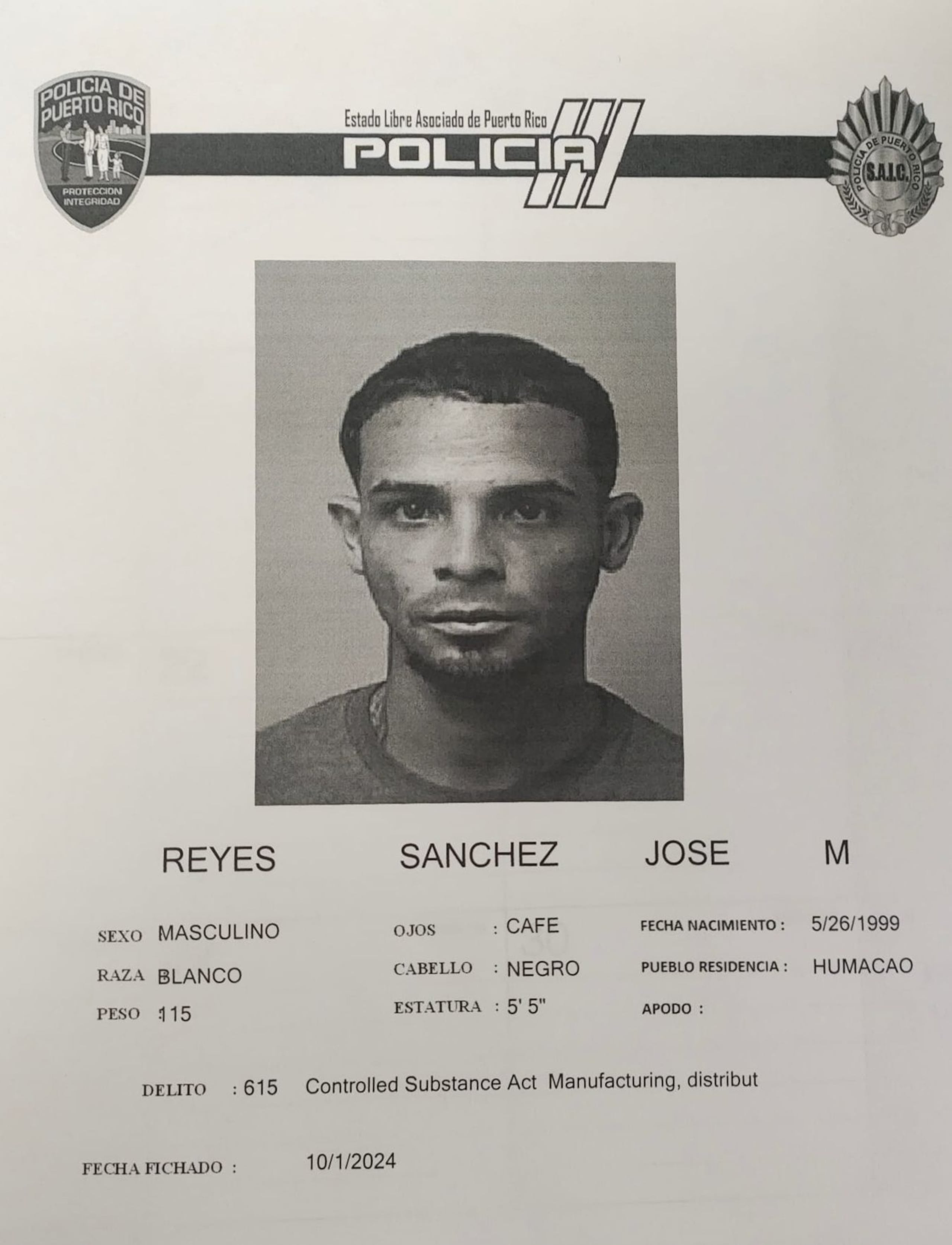 José M. Reyes Sánchez, fue acusado en ausencia por cargos de escalamiento en un colegio de Humacao.
