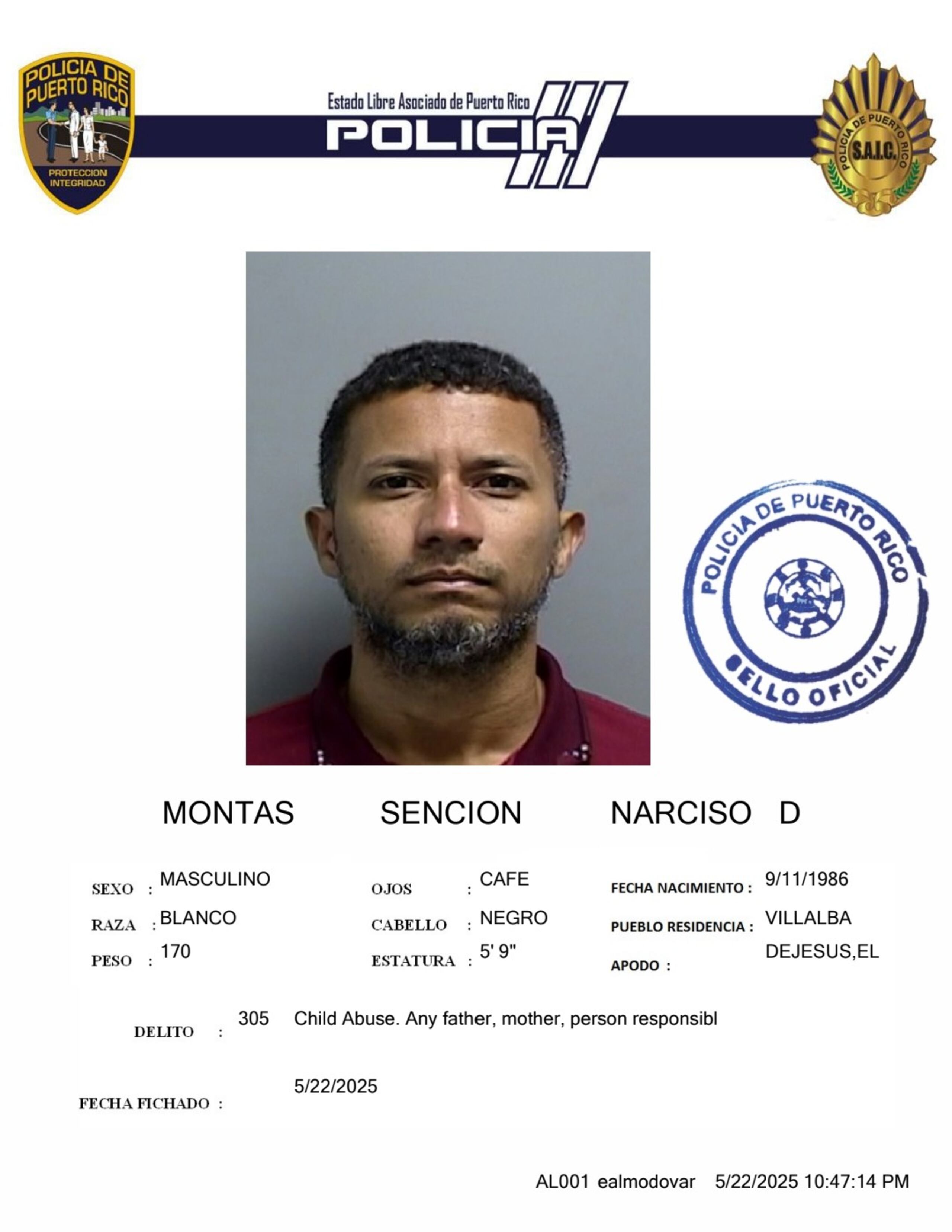 Narciso D. Montas Sencion, fue acusado por maltrato a su hijo de nueve años.