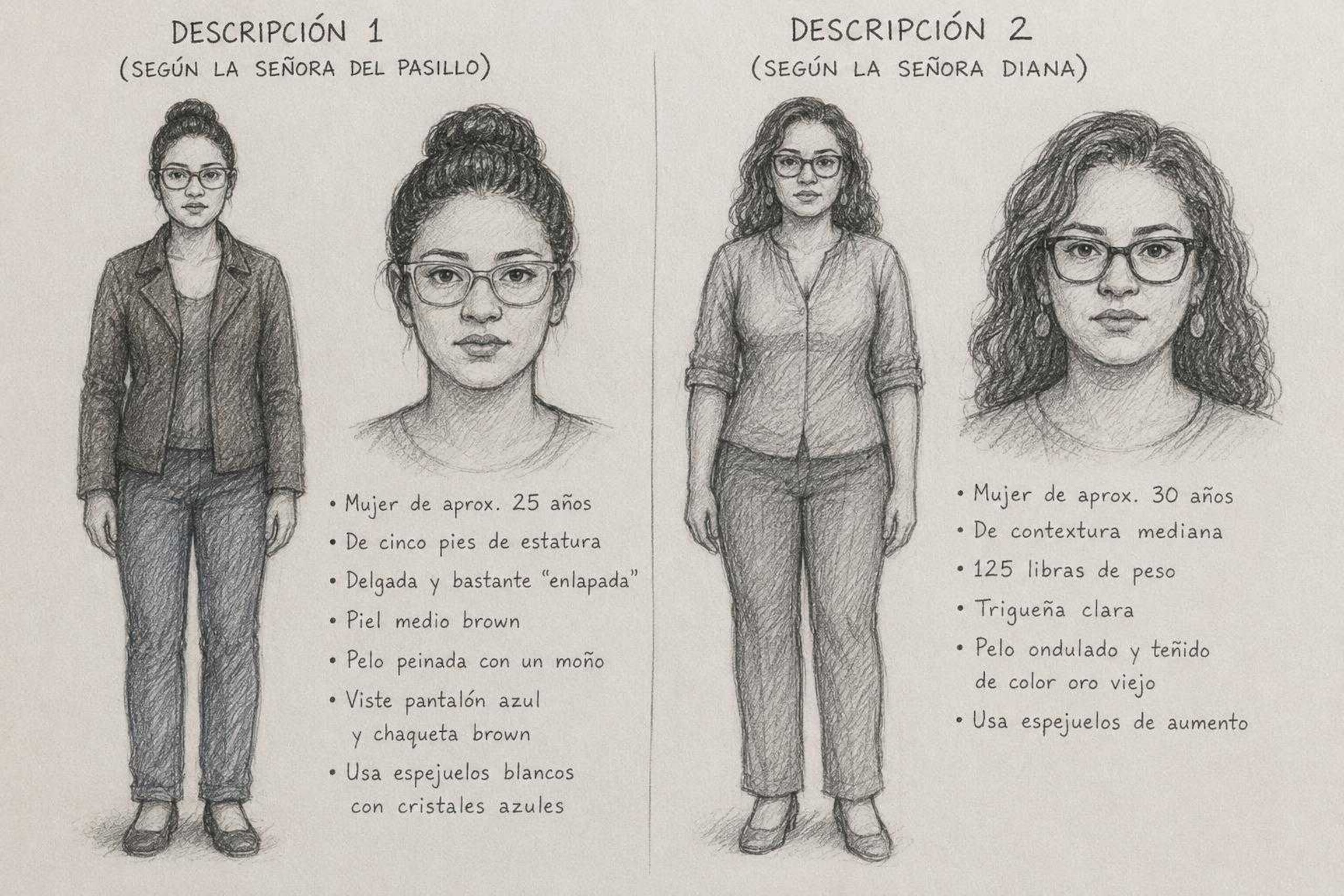 Bocetos creados con inteligencia artificial, a partir de las descripciones de la presunta secuestradora, que brindaron dos testigos a la Policía en aquel entonces.