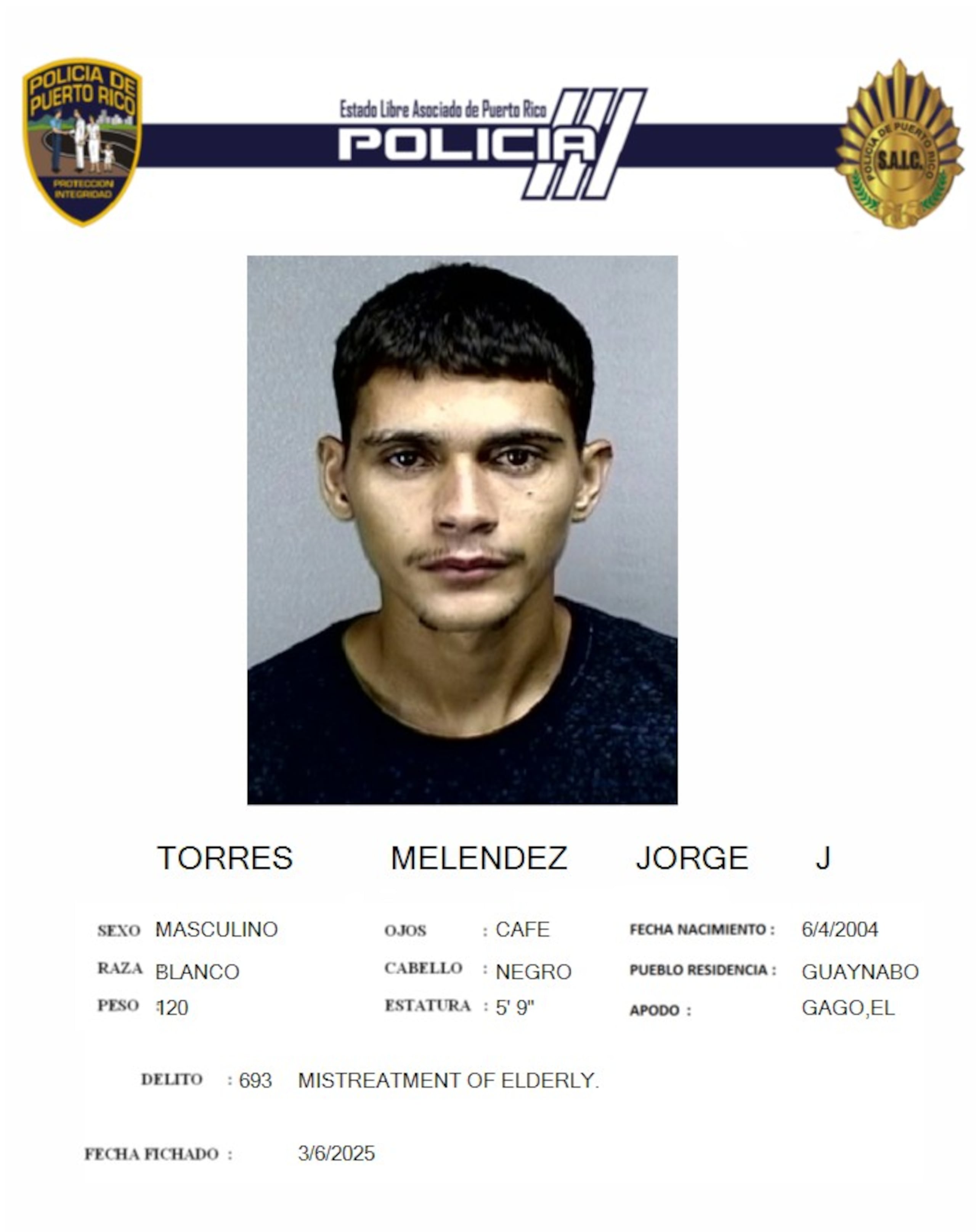 Jorge L. Torres Meléndez, enfrenta cargos por asaltar a una septuagenaria en un centro comercial de Guaynabo.