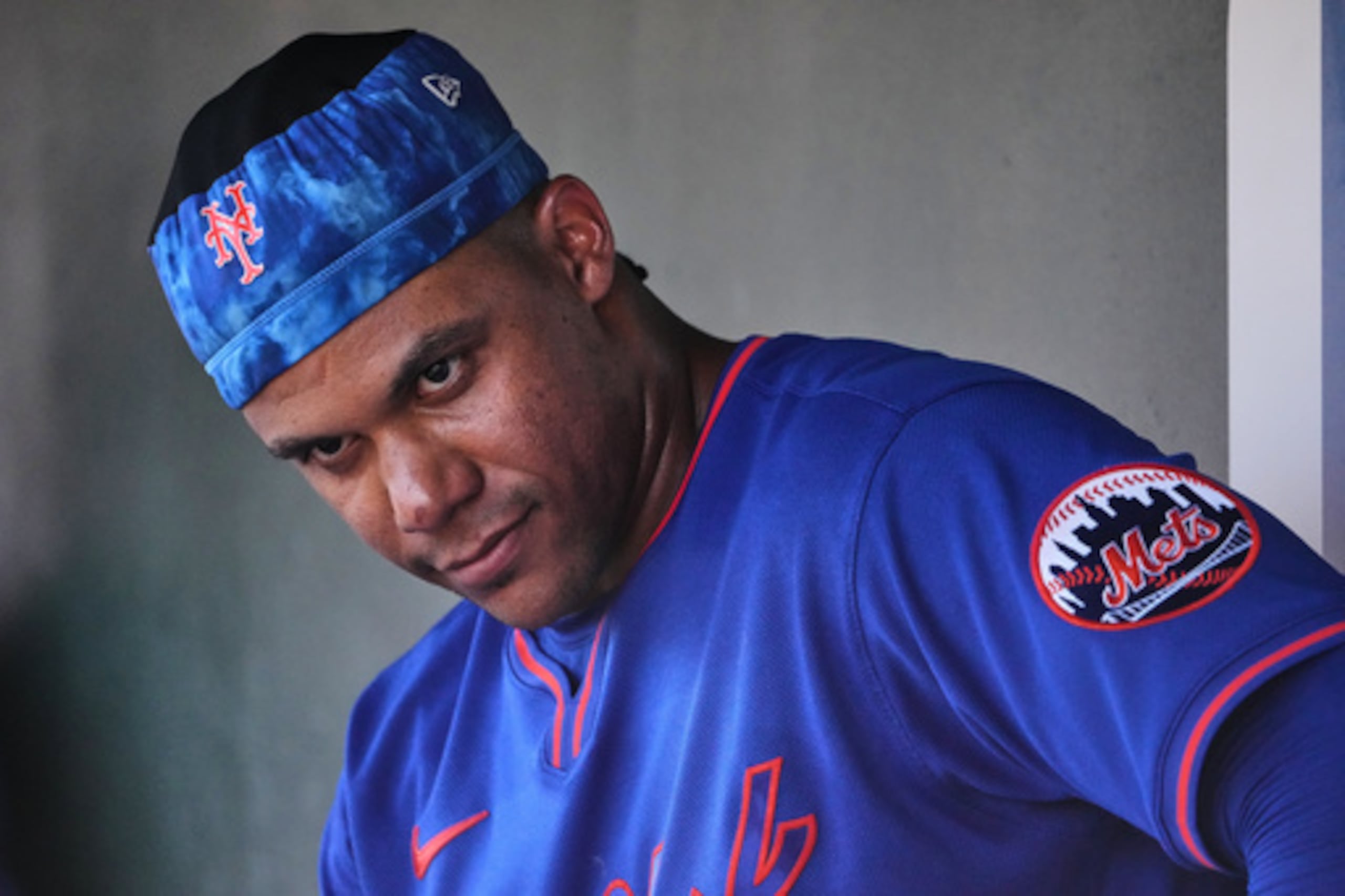 El toletero dominicano Juan Soto, de los Mets de Nueva York, previo a un juego de pretemporada contra los Cardenales de San Luis, el viernes 27 de febrero de 2026, en Jupiter, Florida. (AP Foto/Jeff Roberson)