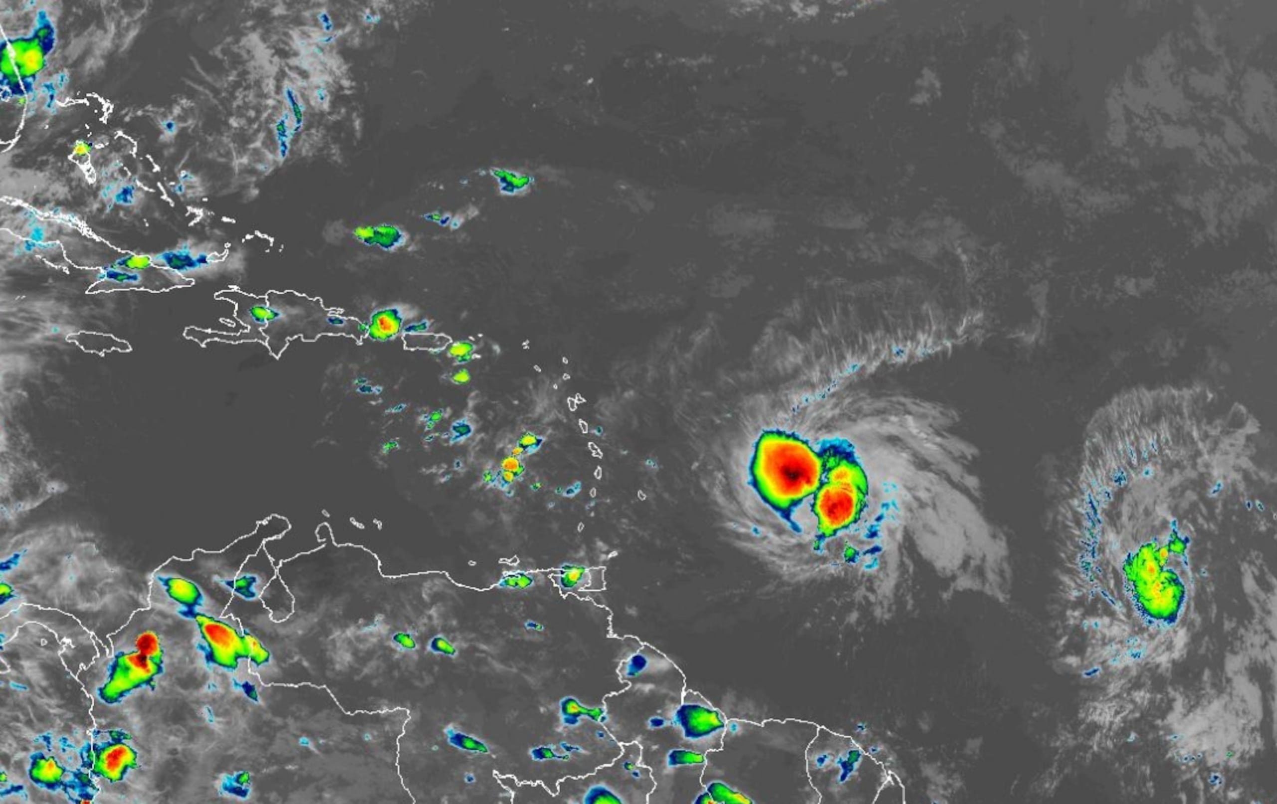 Imagen satelital de la tormenta tropical Bret a las 8:00 de la noche.