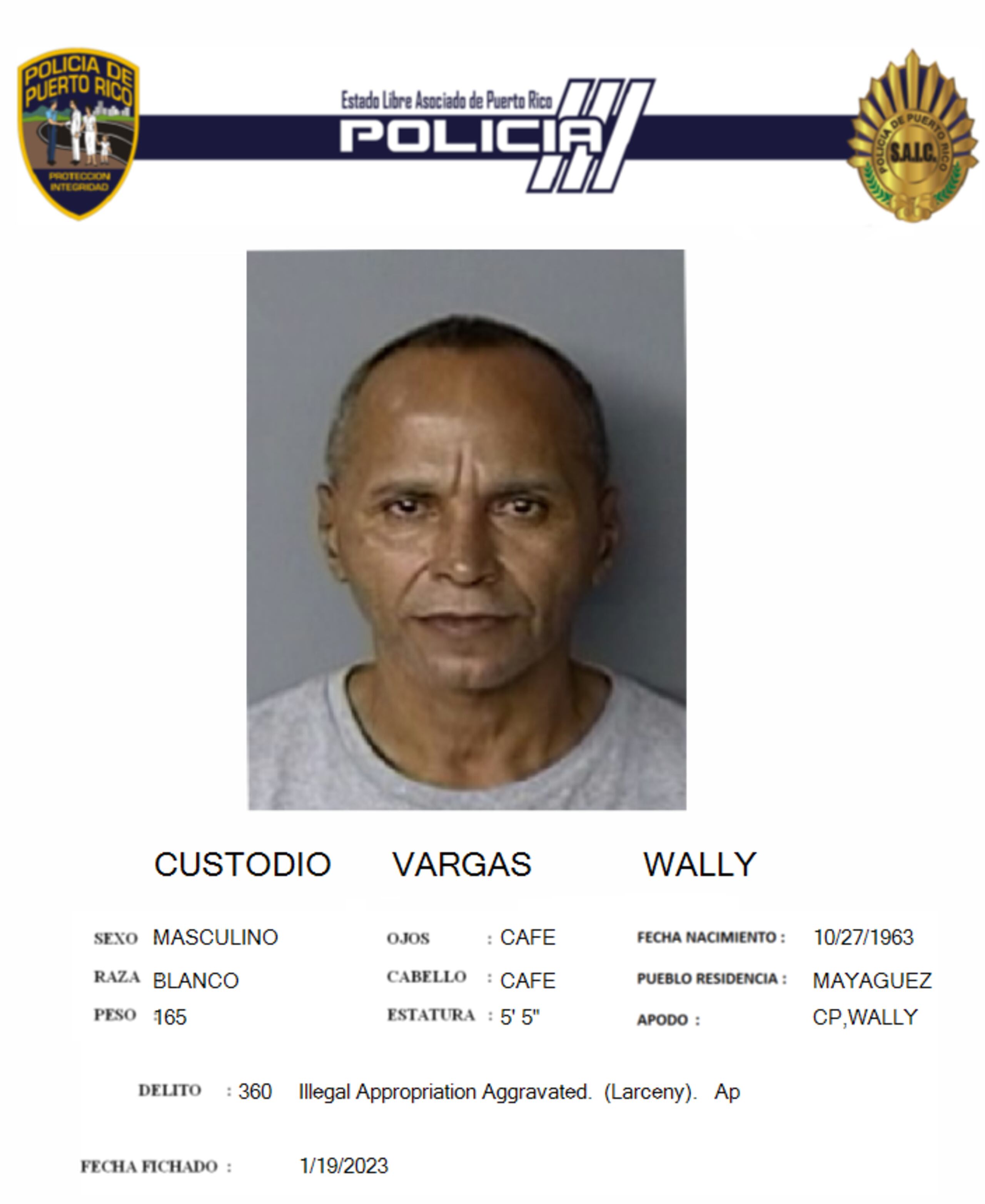 El fugitivo Wally Custodio Vargas de 60 años, fue capturado en la avenida Los Veteranos, en San Germán.