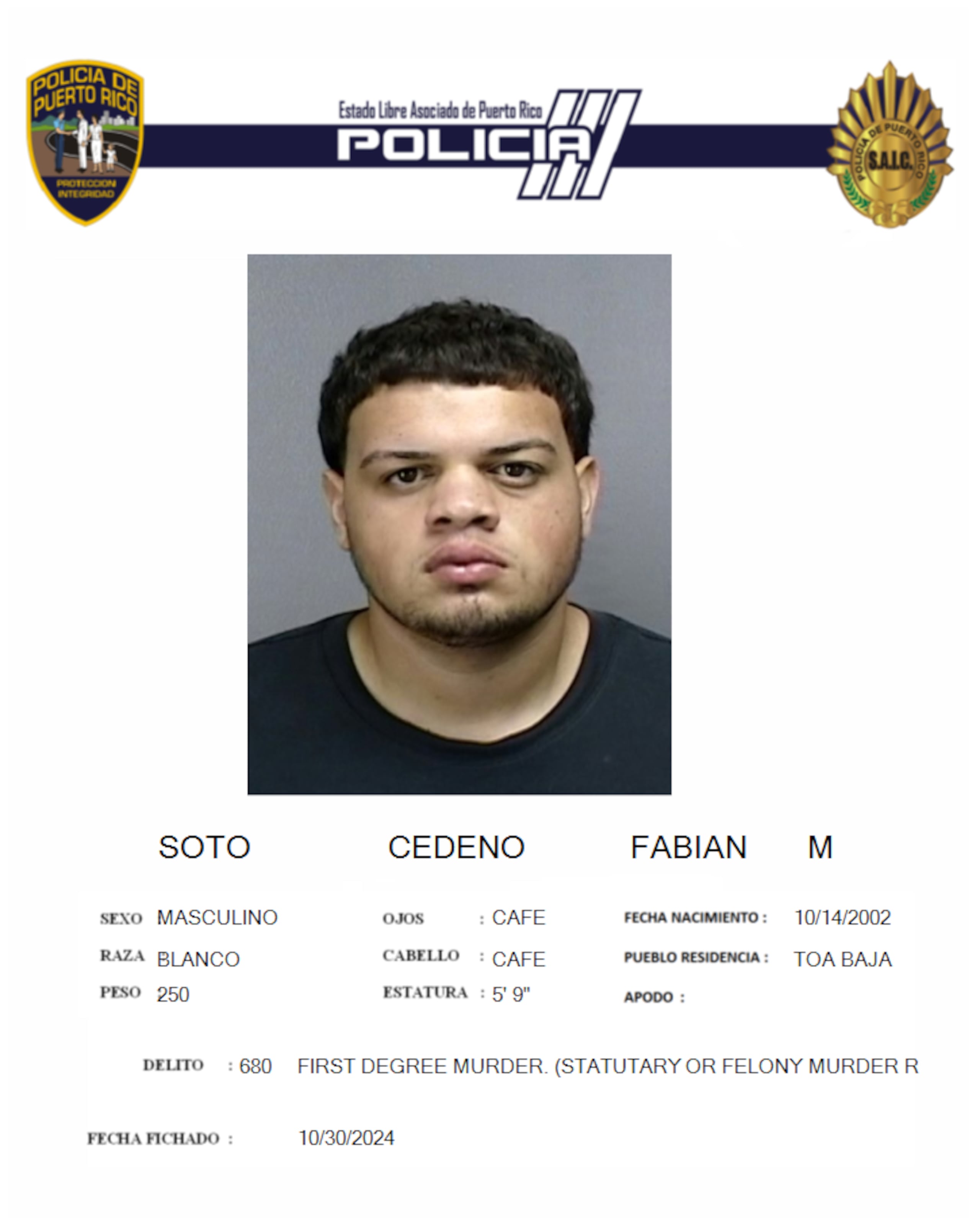 Fabián M. Soto Cedeño Fabián Soto Román, está acusado por asesinato en primer grado y maltrato de menores.