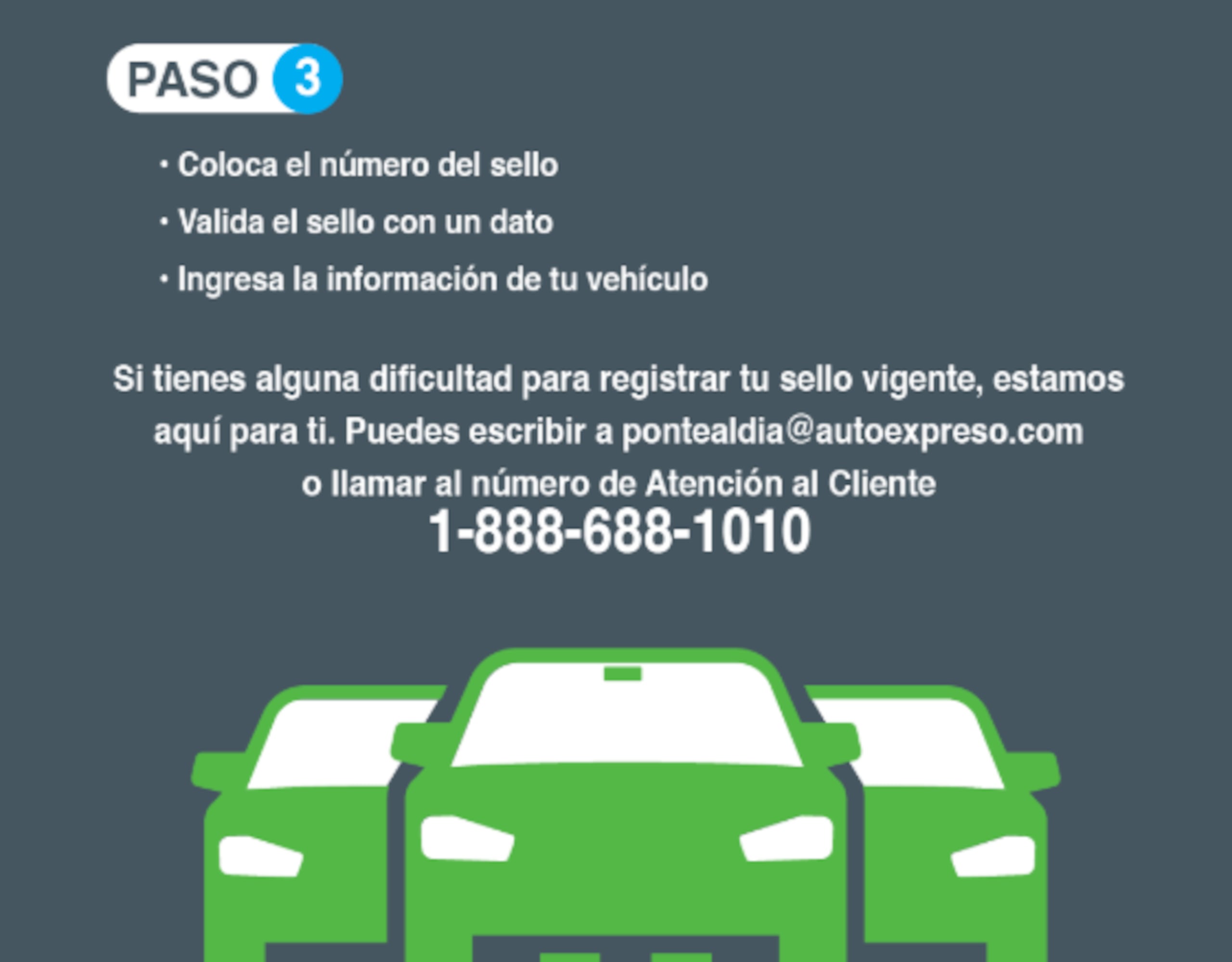 Aviso de AutoExpreso para remover antiguo sello.