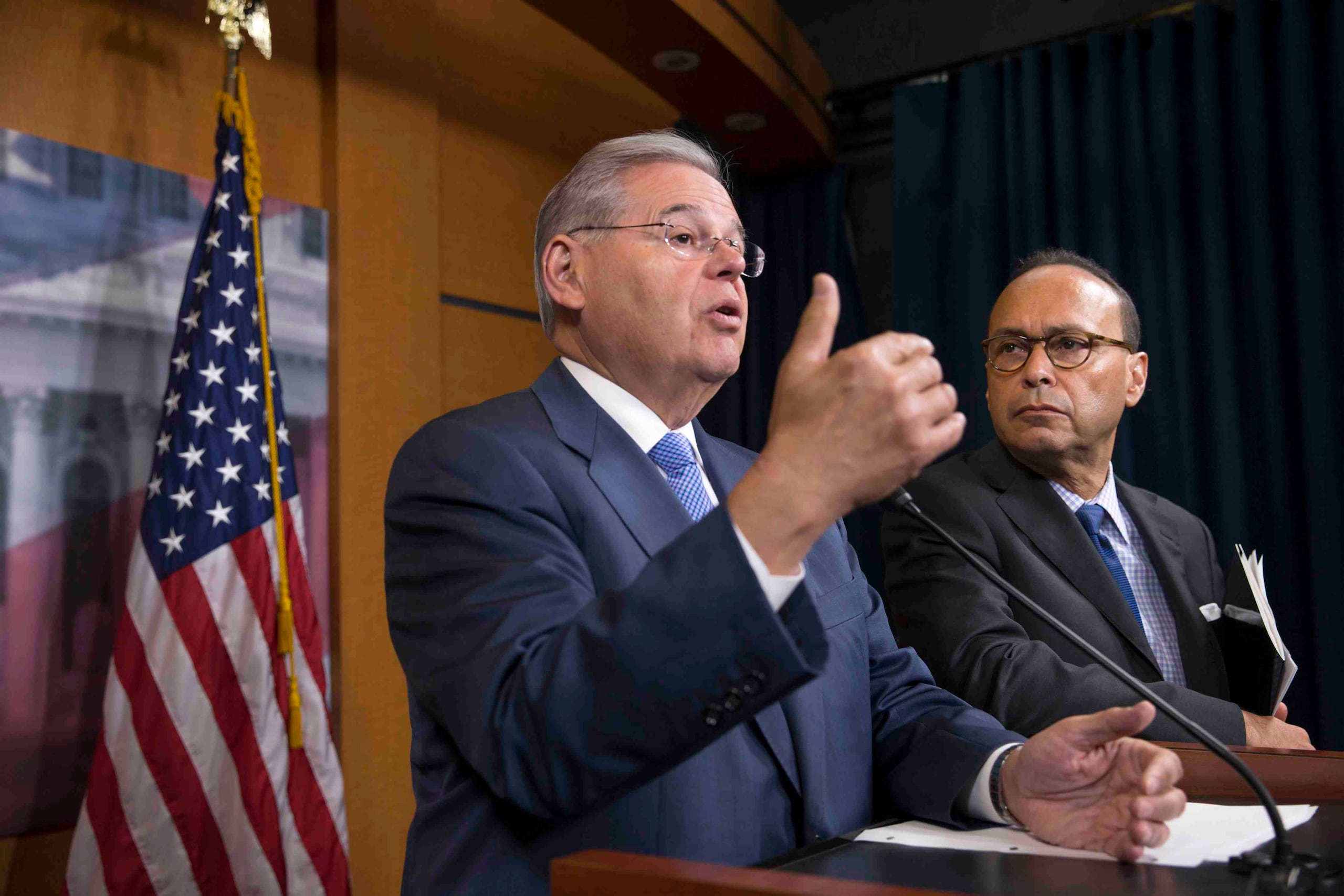Bob Menéndez and Luis Gutiérrez held a conference after concluding a Congressional Hispanic Caucus meeting with Antonio Weiss, Counselor to the Secretary of the U.S. Treasury Jacob Lew.