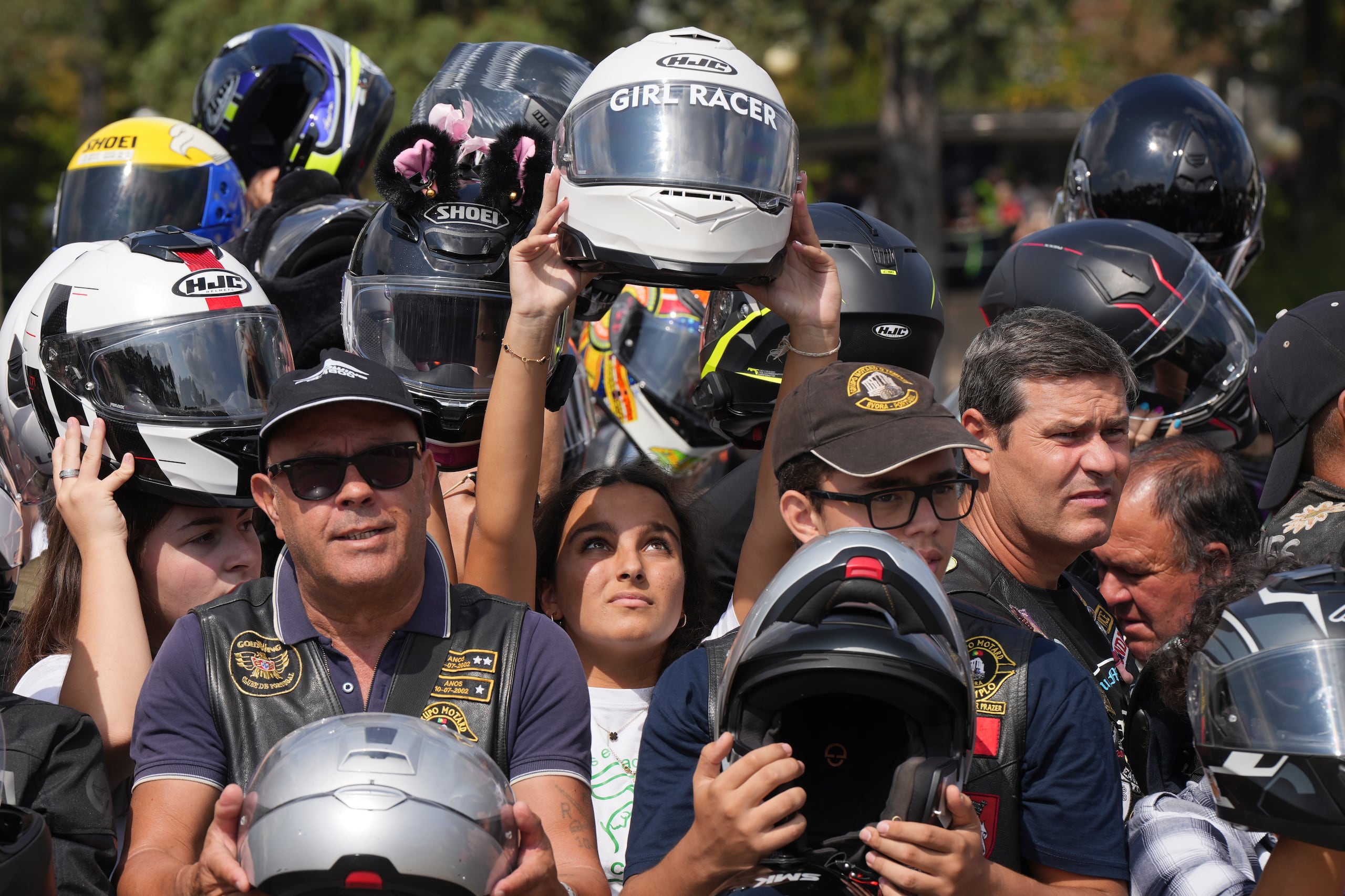 Motociclistas en la Bendición de los Cascos en el Santuario de Fátima, en Fátima, Portugal, el 22 de septiembre del 2024. (AP Foto/Ana Brigida)