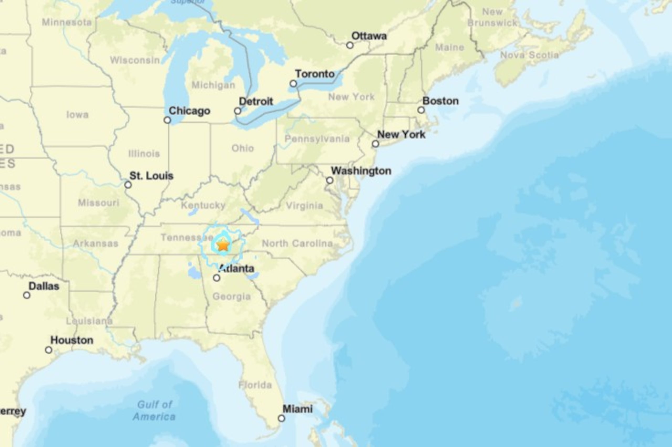 La zona sísmica del este de Tennessee es una de las más activas del sureste y se extiende por partes de Tennessee, Georgia y Alabama.
