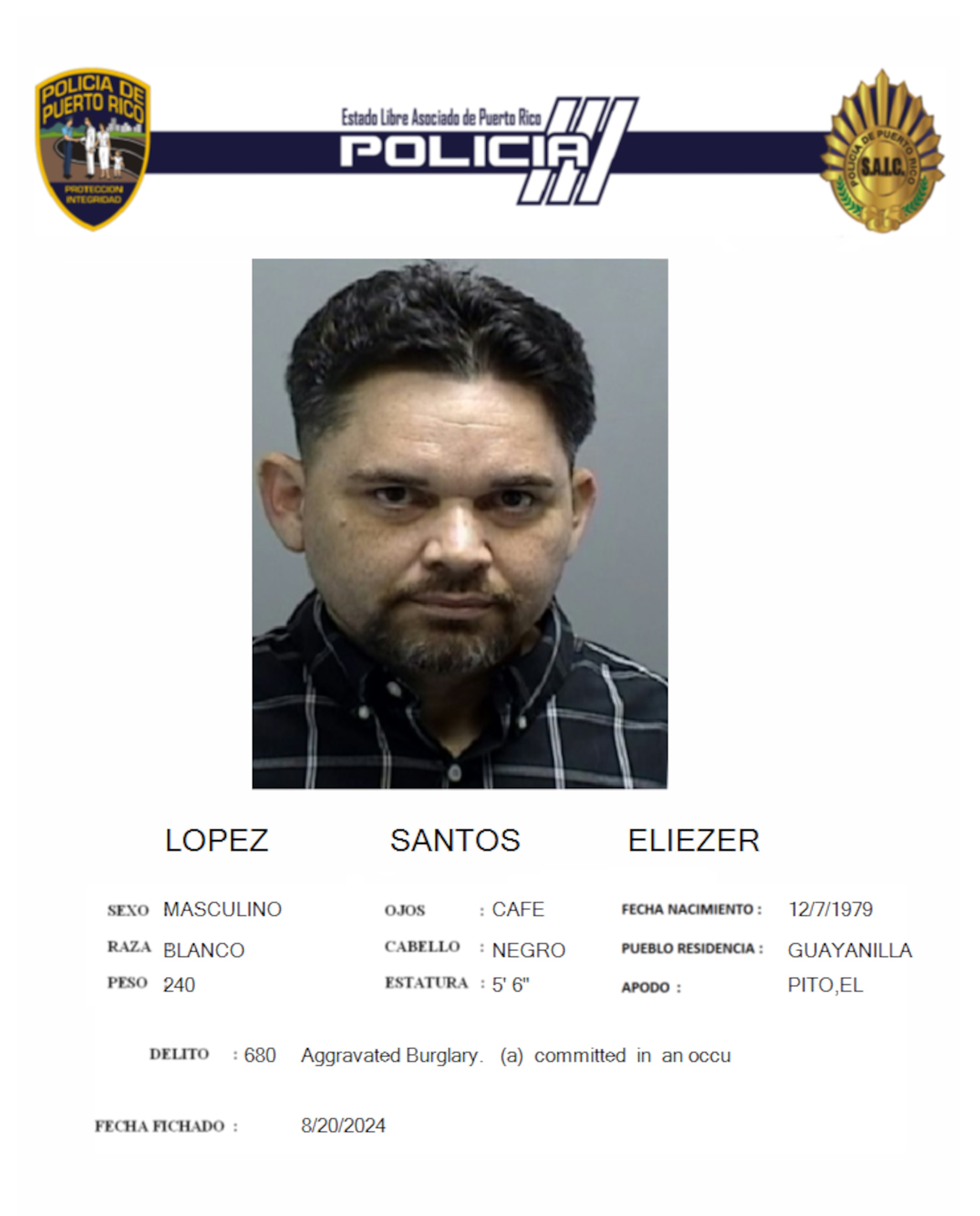 Eliezer López Santos fue encarcelado al no prestar una fianza de $40,000.