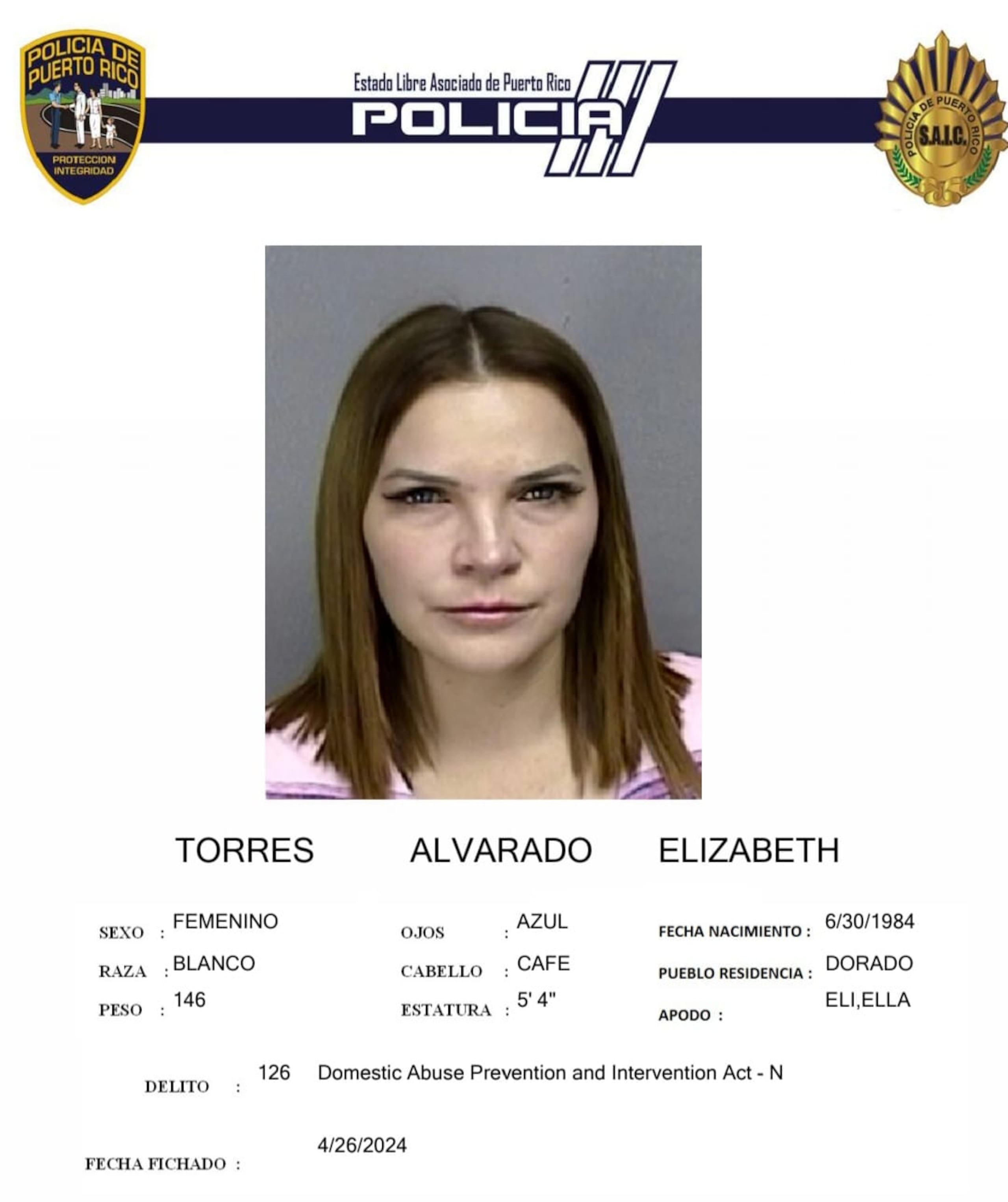 Elizabeth Torres Alvarado enfrenta un cargo por presunta violación a una orden de protección.