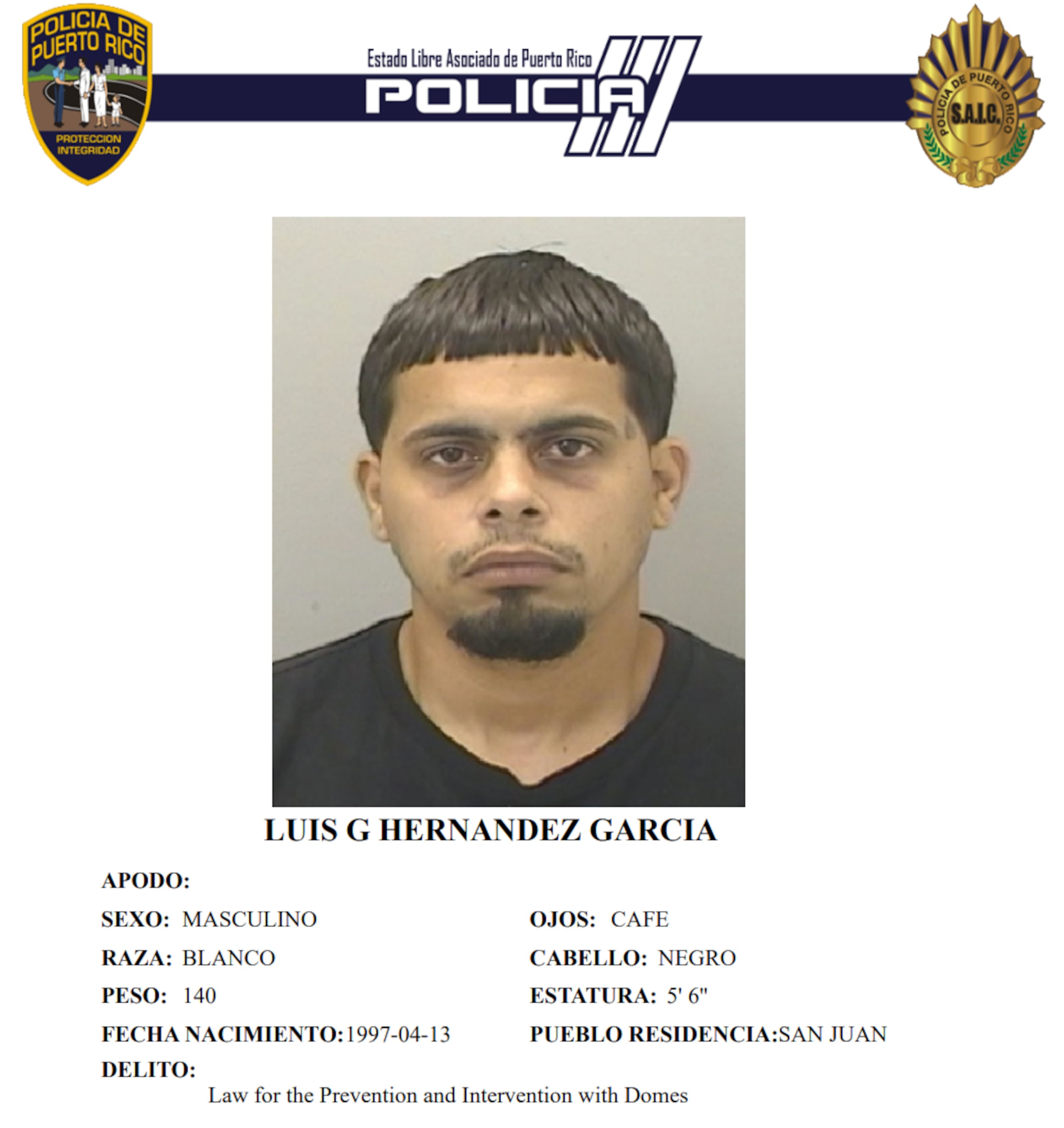 Ficha suministrada por la Policía de Luis Gadiel Hernández García.