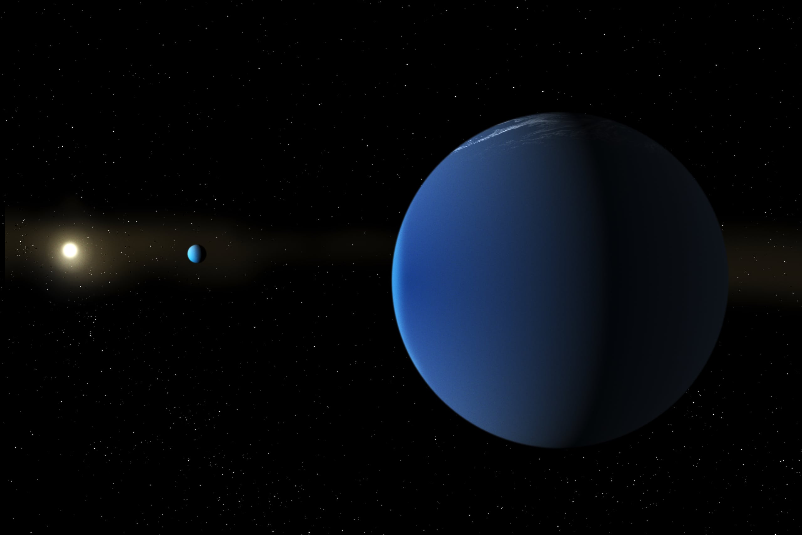 Los científicos sospechan que estos mundos esponjosos y tenues son probablemente blancos o azules, dependiendo de si el cielo está nublado.