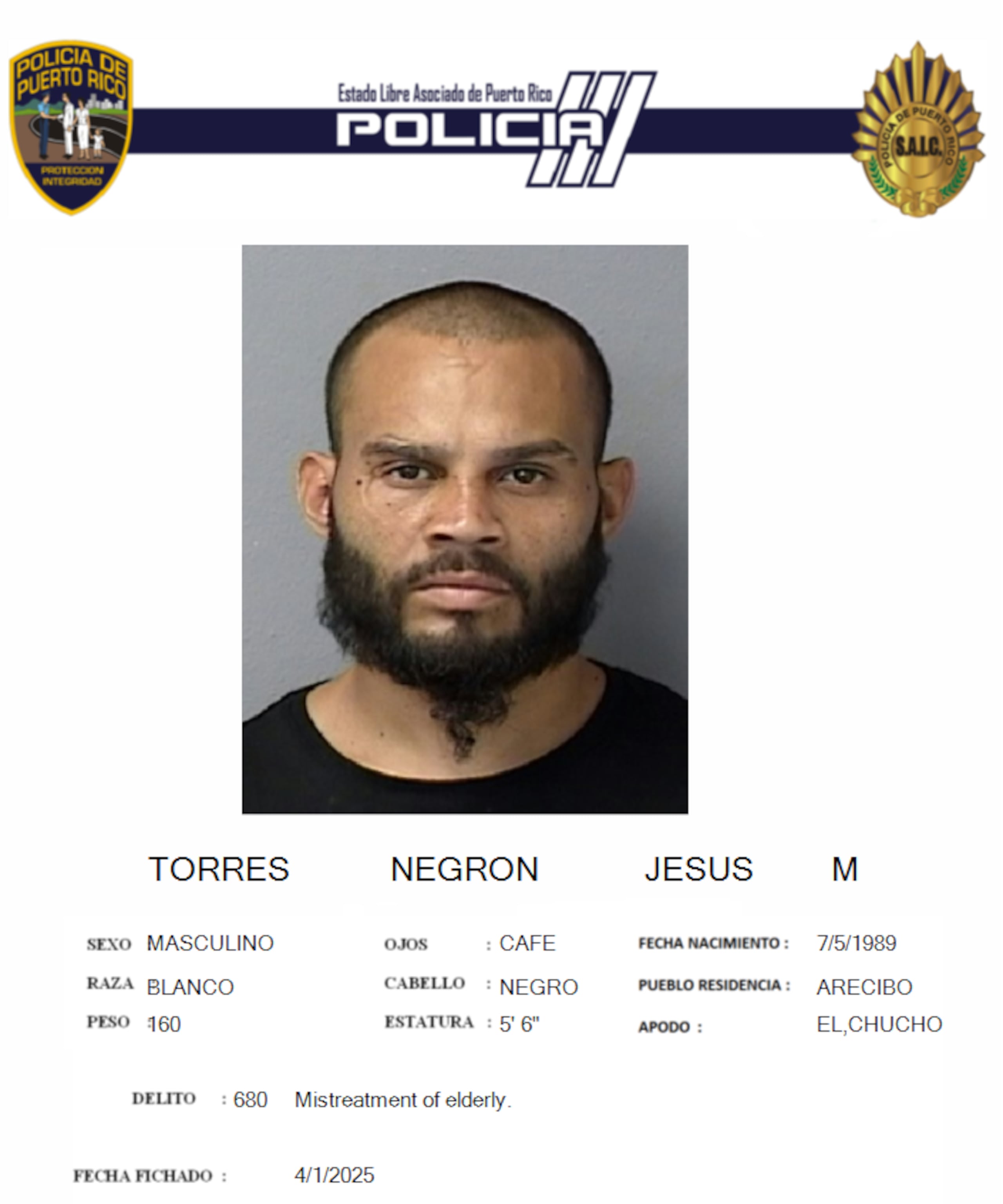 Jesús M. Torres Negrón, enfrenta un cargo por maltrato a una persona de edad avanzada.