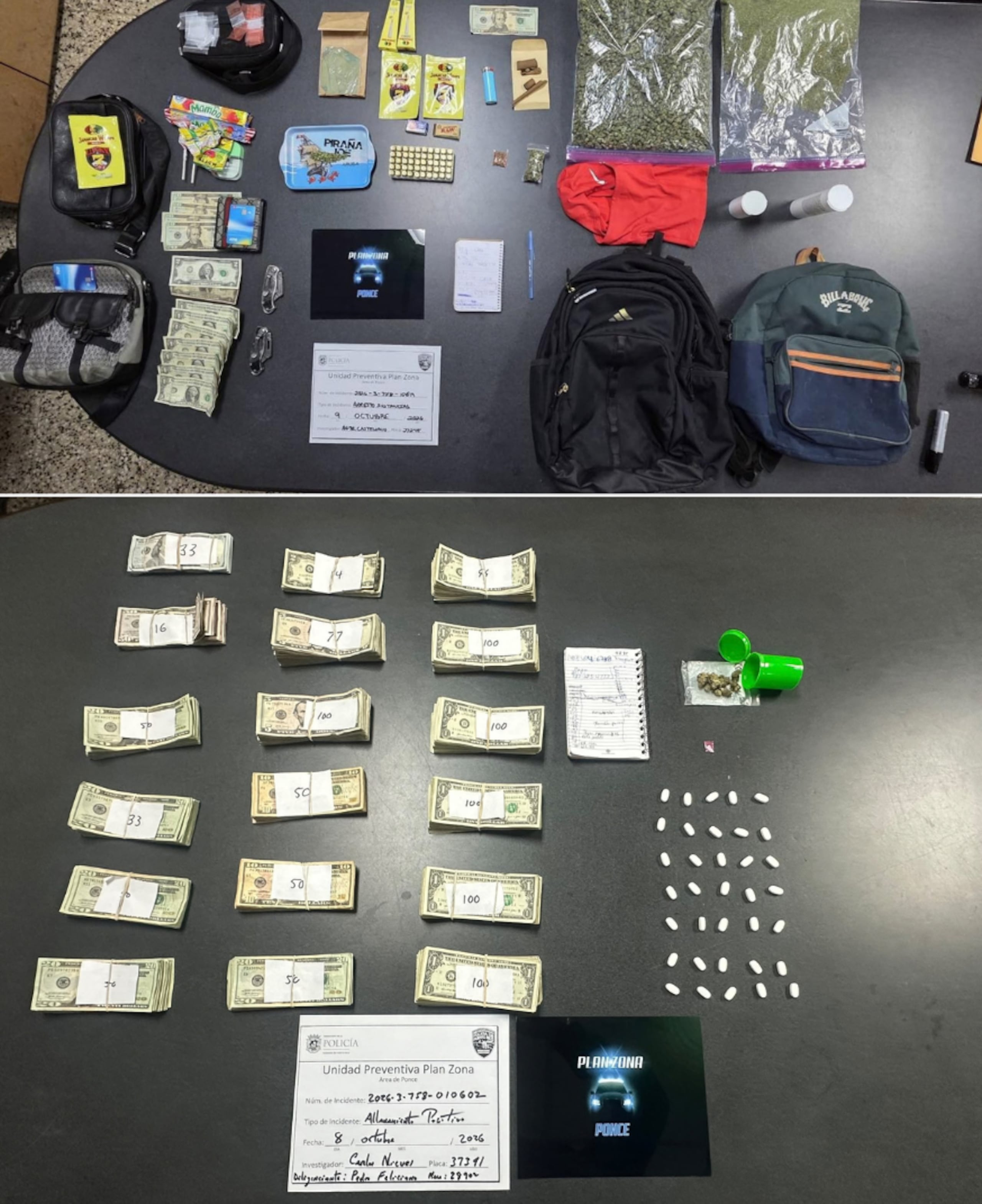 Entre la propiedad ocupada figura marihuana, municiones, dinero en efectivo, navajas, una máscara y parafernalia.