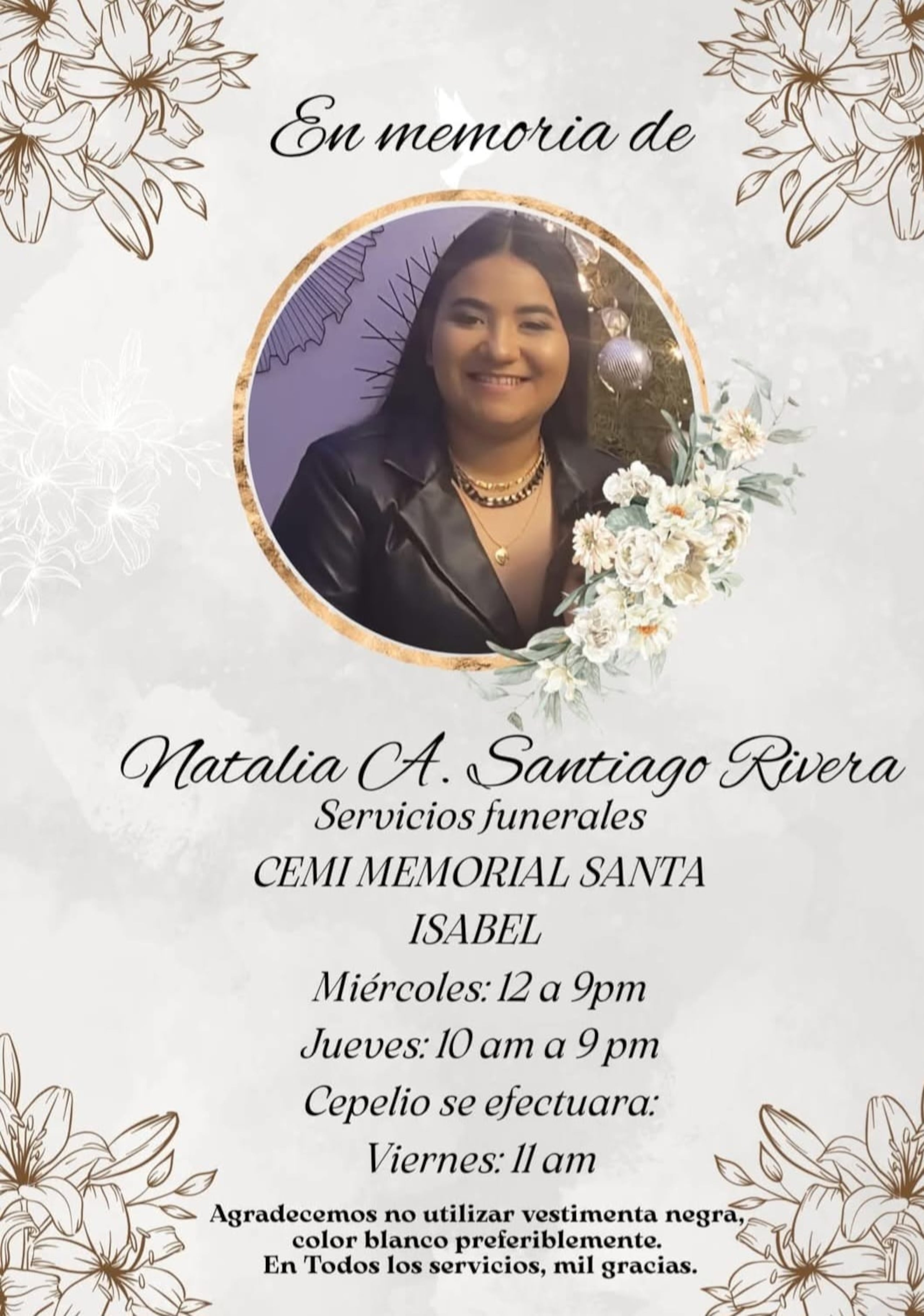 Natalia A. Santiago Rivera, de 25 años, fue asesinada el 5 de julio, en una gasolinera en Santa Isabel, en un intento de "carjacking".