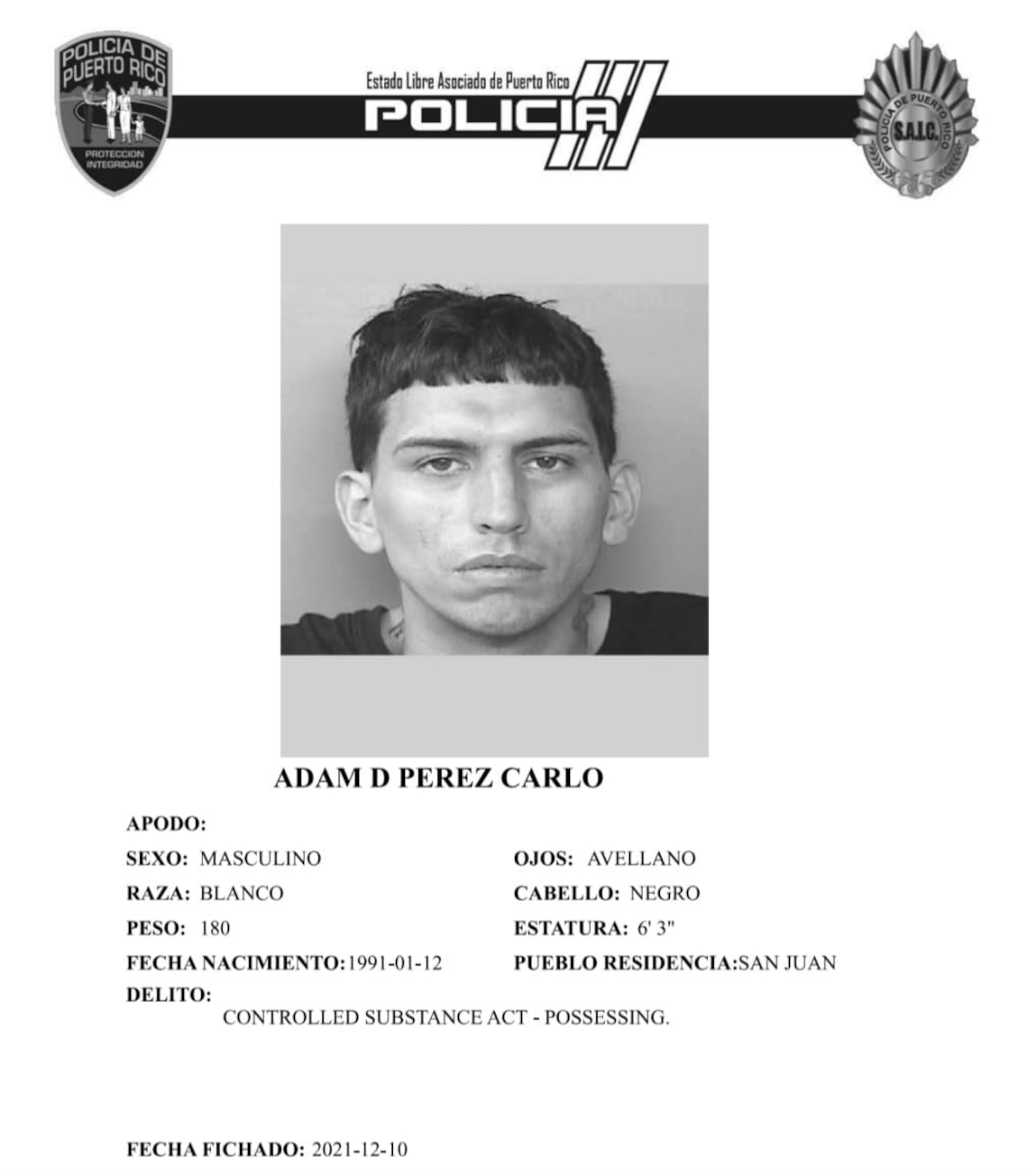 Adam D. Pérez Carlo, fue asesinado dentro de una guagua Cadillac Escalade, en la barriada San Felipe, en Río Piedras.