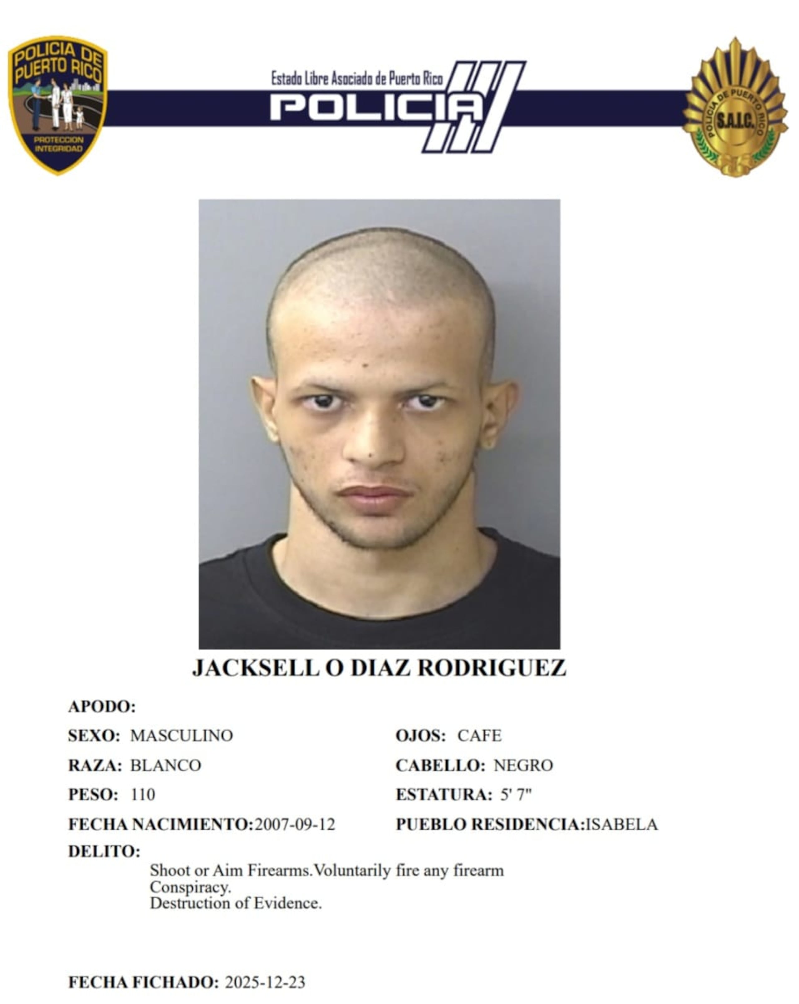 Jacksell O. Díaz Rodríguez, enfrenta cargos por el asesinato mientras realizaban un robo domiciliario en Isabela.