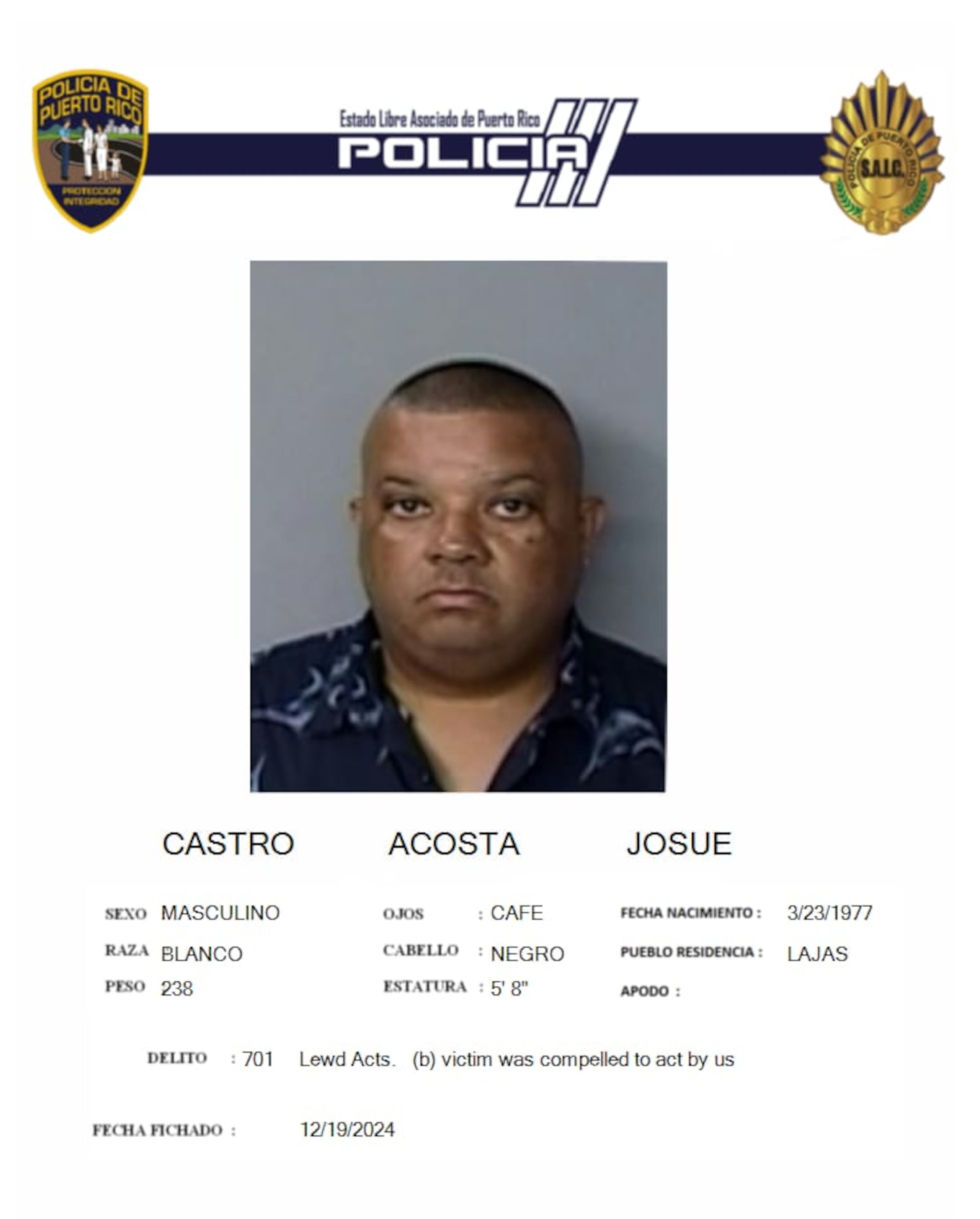 El agente Josué Castro Acosta, enfrenta un cargo por actos lascivos.