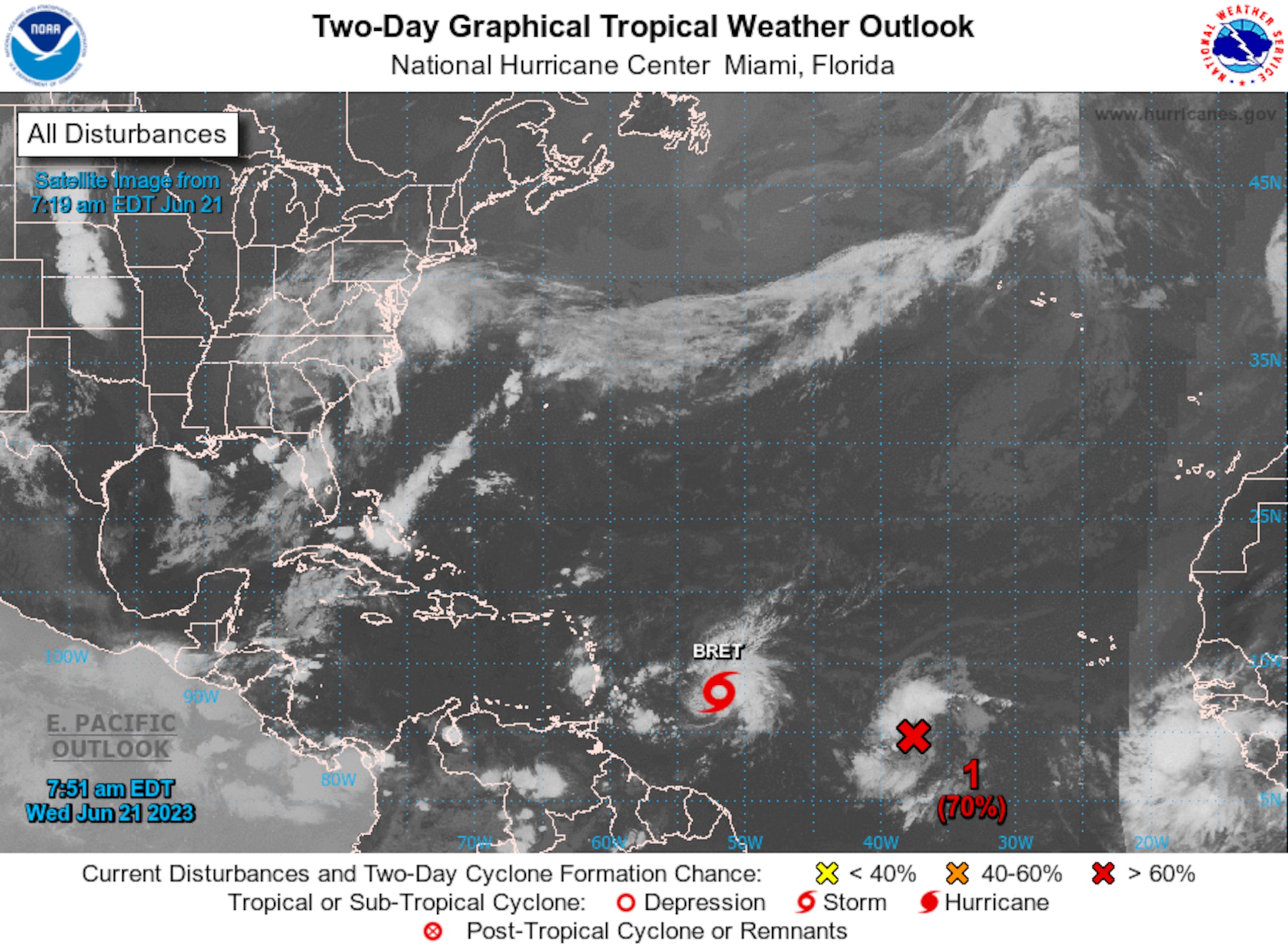 La onda tropical posee un 70% de probabilidad de desarrollo ciclónico en 48 horas y 80% en siete días.
