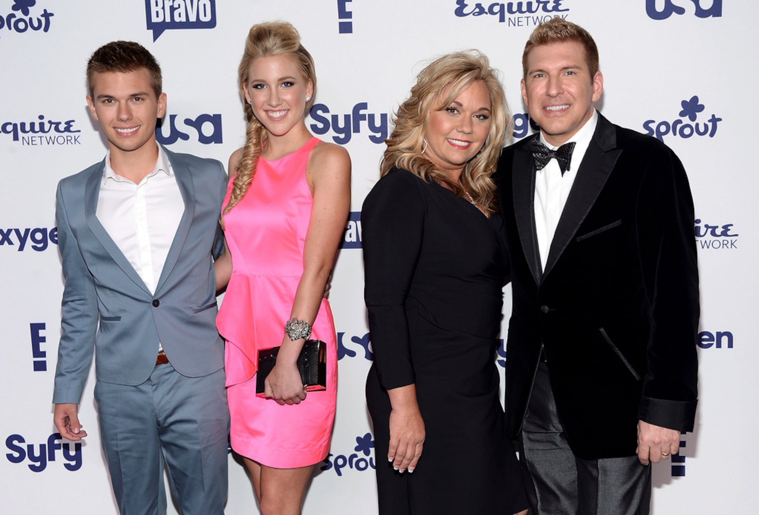 Los integrantes del programa "Chrisley Knows Best", de izquierda a derecha, Chase Chrisley, Savannah Chrisley, Julie Chrisley y Todd Chrisley, en el evento "NBCUniversal Cable Entertainment 2014 Upfront" en el Javits Center el 15 de mayo de 2014, en Nueva York.