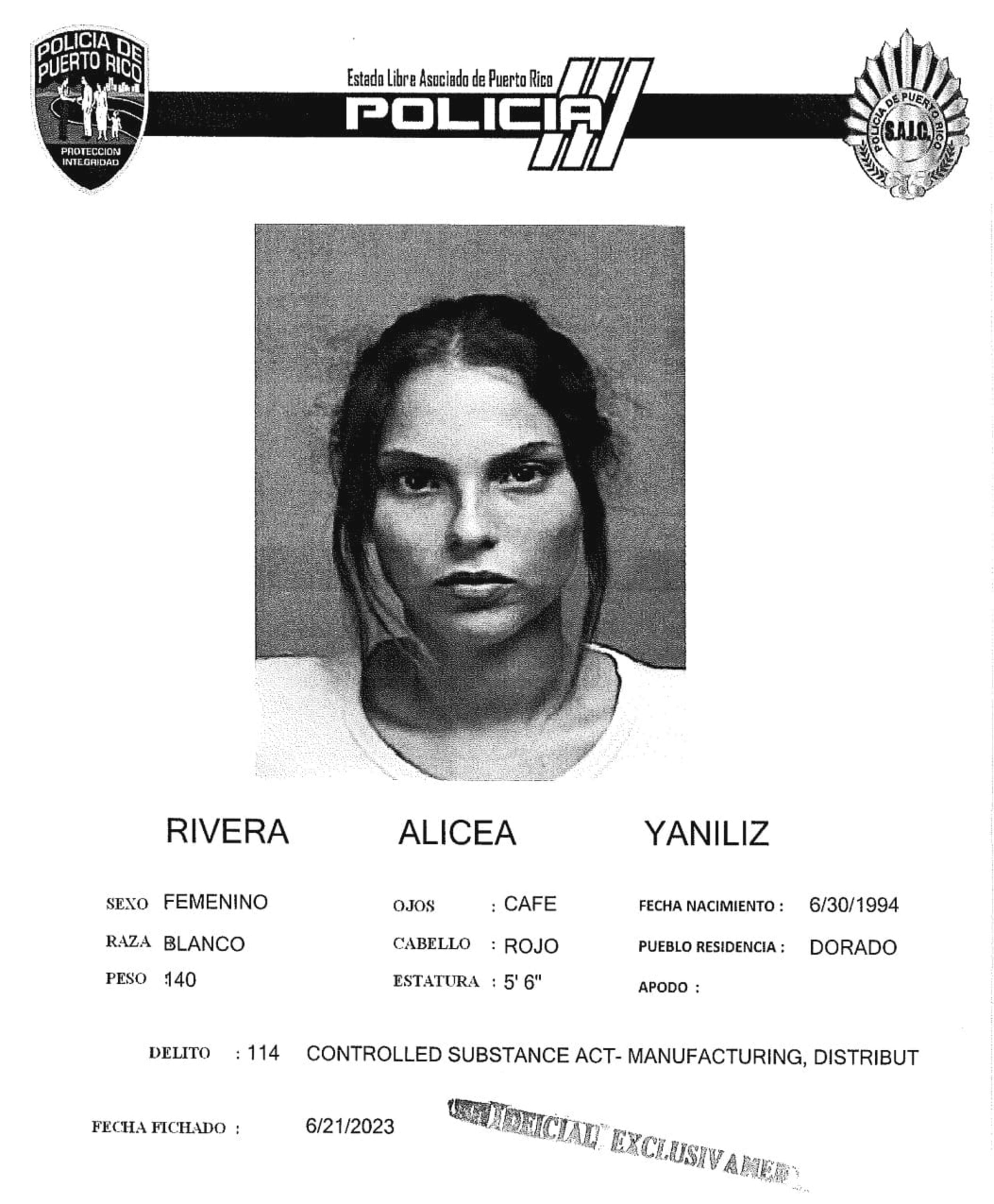 Yaniliz Rivera Alicea enfrenta cargos por violación a la Ley de Sustancias Controladas.