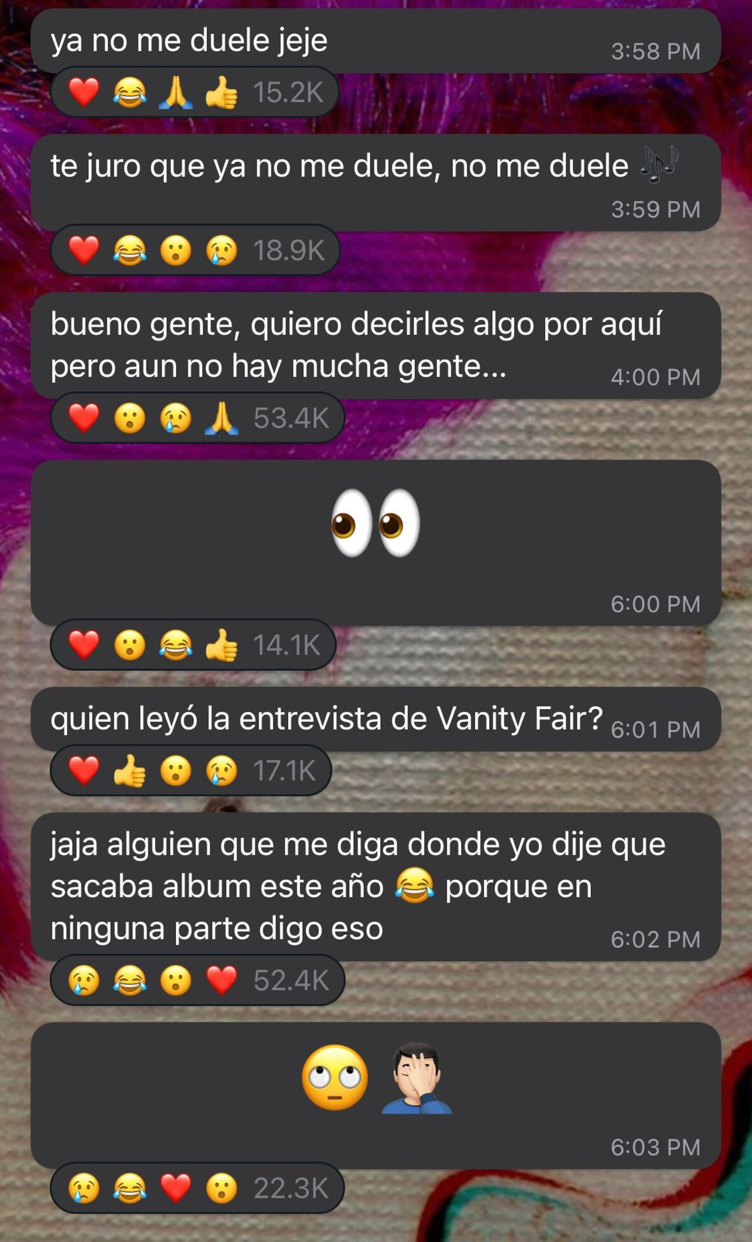Bad Bunny desmiente el rumor de álbum nuevo en un mensaje reciente en WhatsApp.