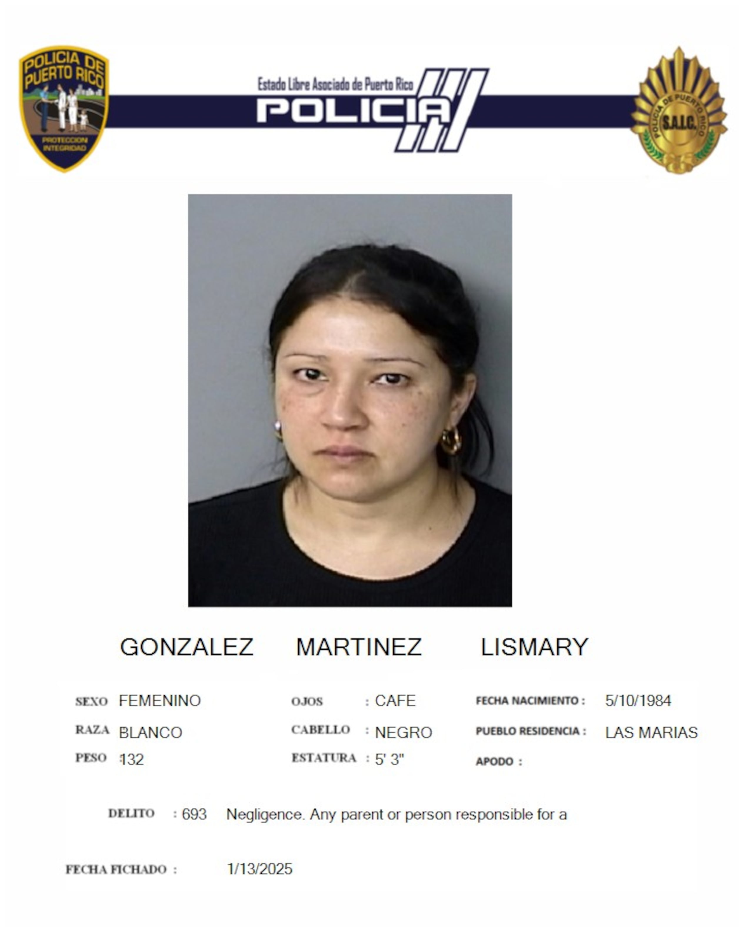 Lismary González Martínez, quedó en libertad bajo fianza tras ser acusada por el delito de maltrato de menores por negligencia.