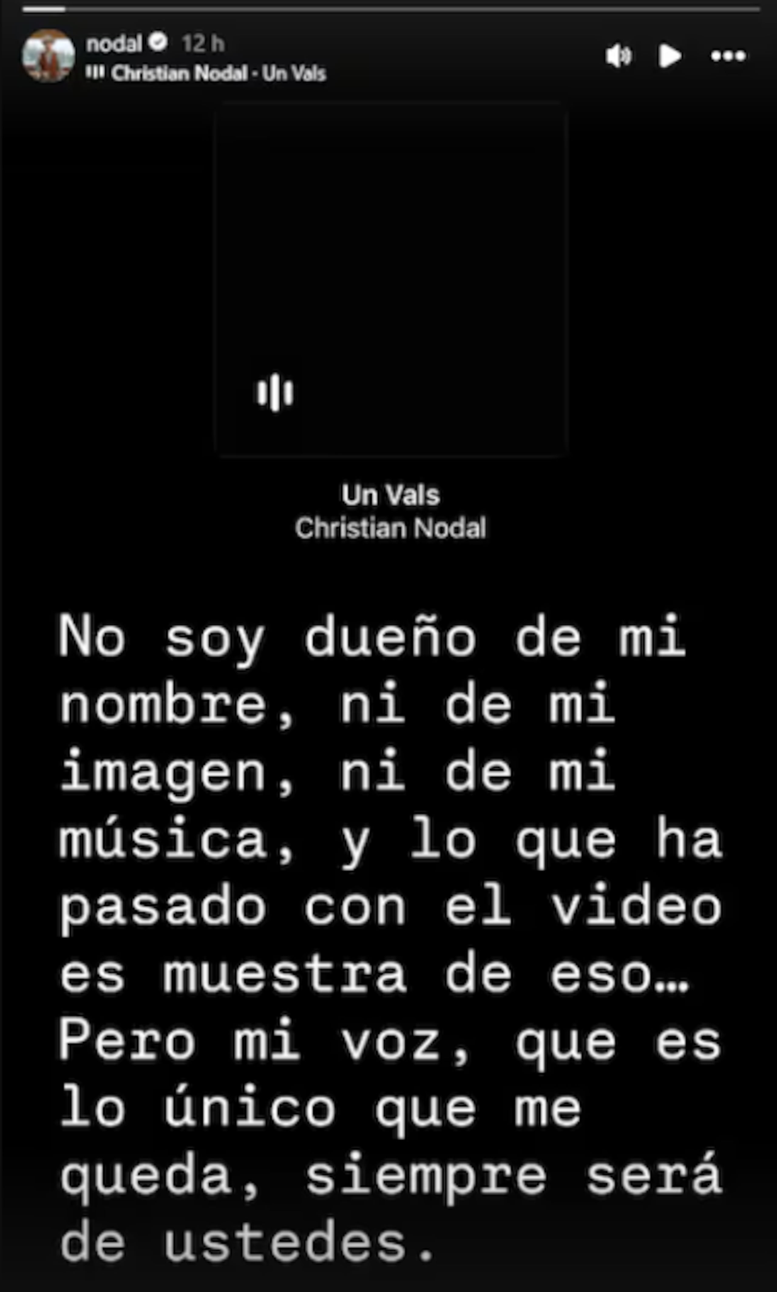 El mensaje que compartió el artista en sus redes sociales.