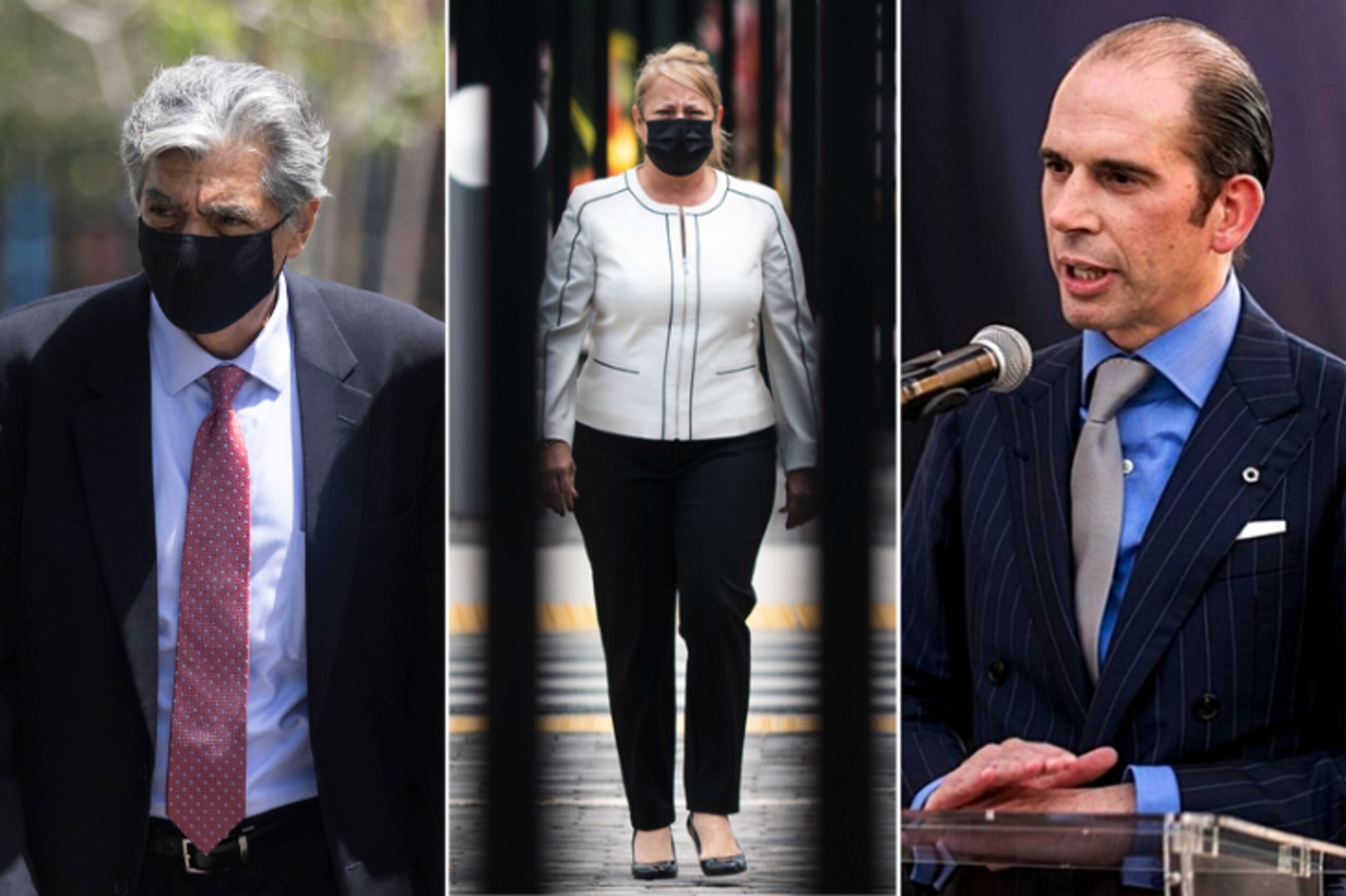 El exagente federal Mark Rossini, la exgobernadora Wanda Vázquez Garced y el banquero Julio Herrera Velutini (de izquierda a derecha) están acusados de un esquema de corrupción.
