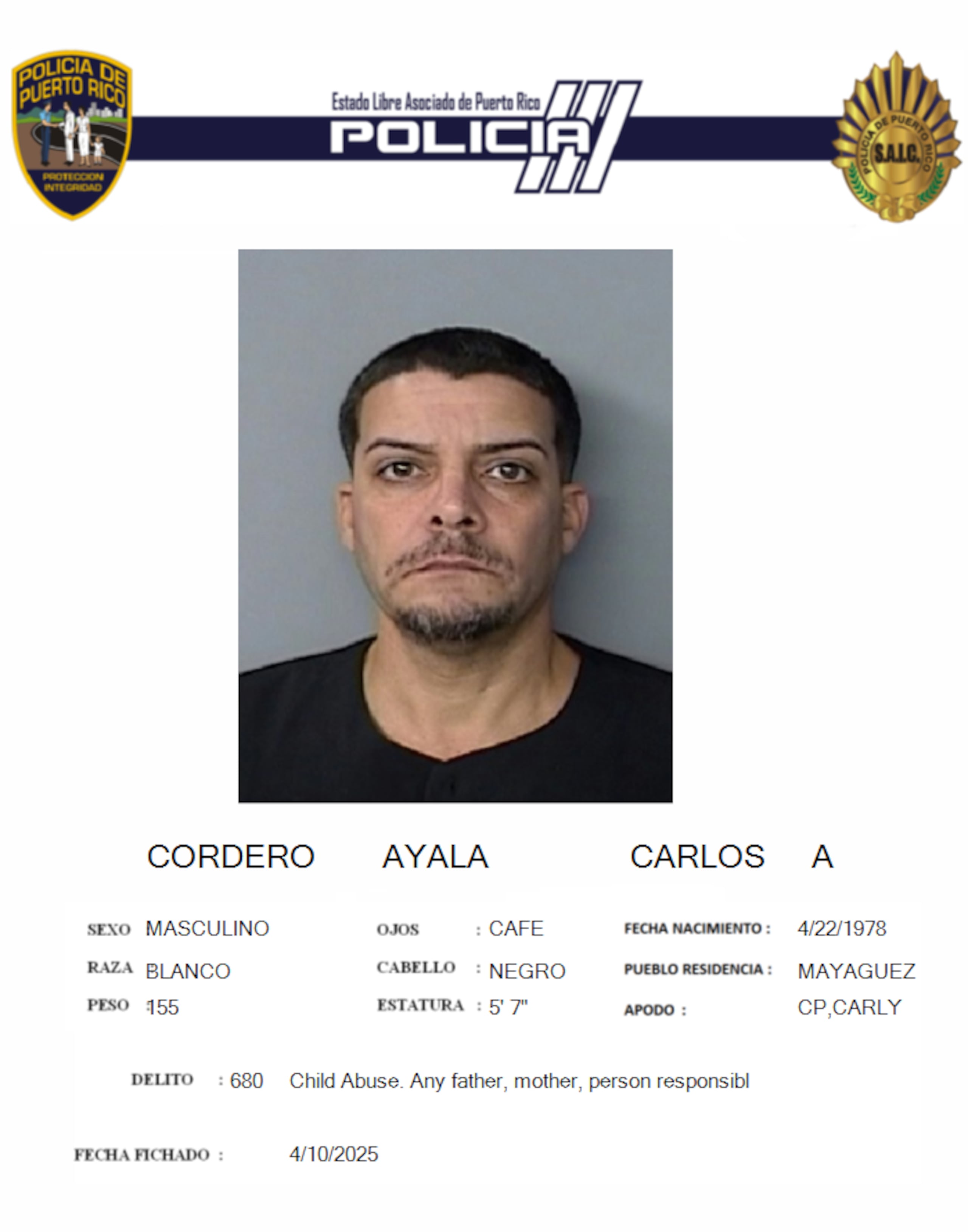Carlos A. Cordero Ayala, fue acusado por un cargo de maltrato de menores.