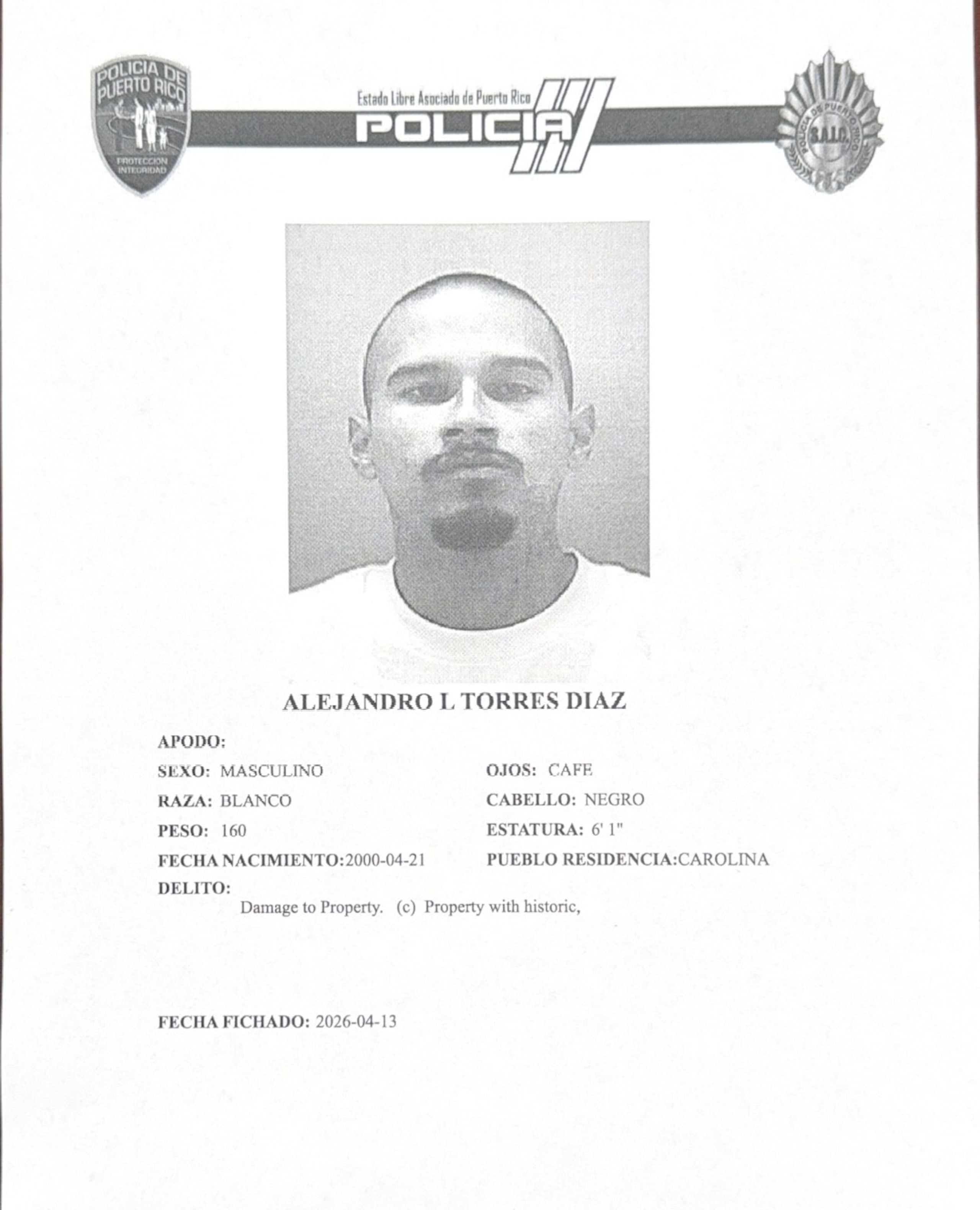 Alejandro L. Torres Díaz, acusado de vandalizar una escultura en Río Piedras