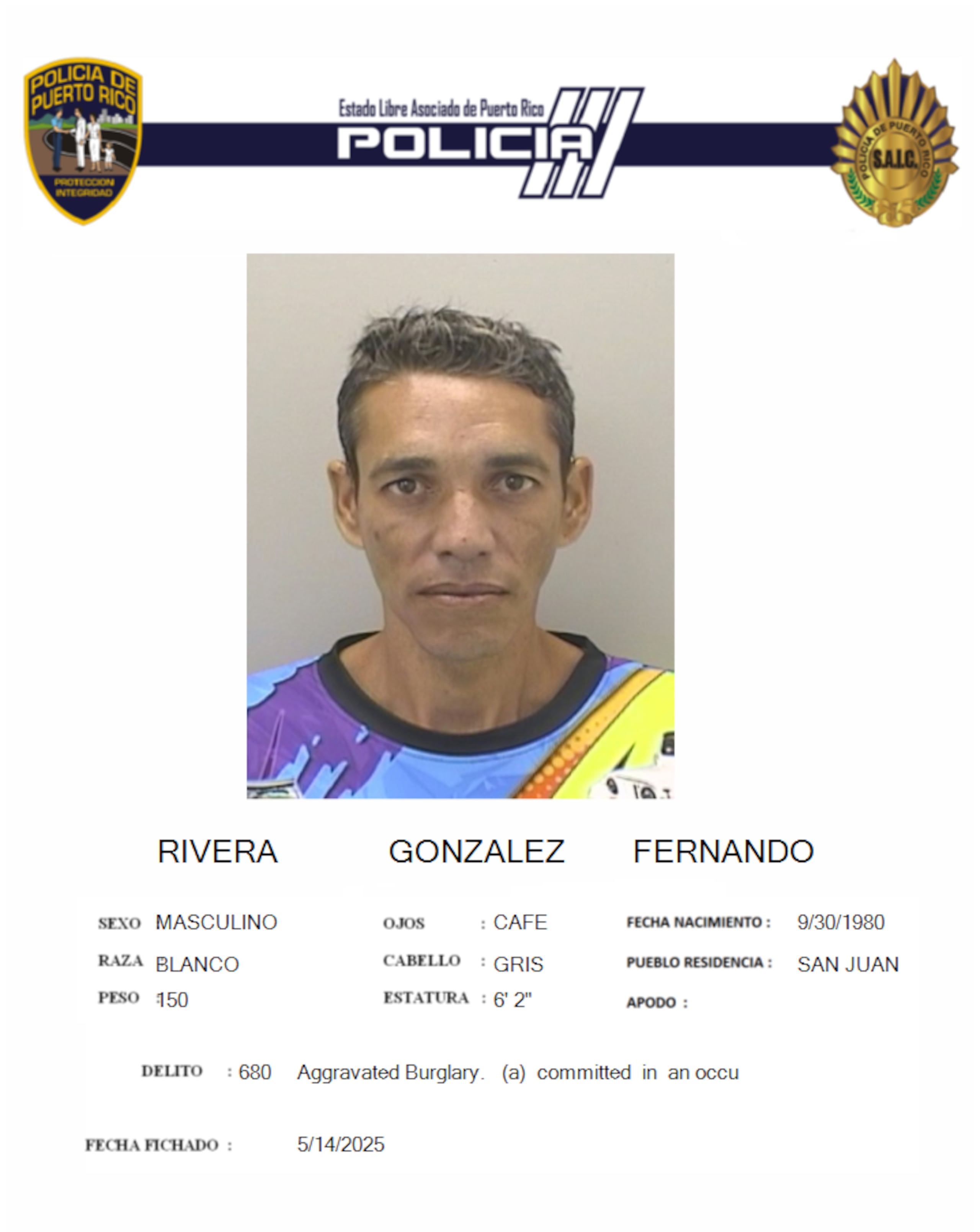 Fernando Rivera González, enfrenta cargos por escalamiento agravado.