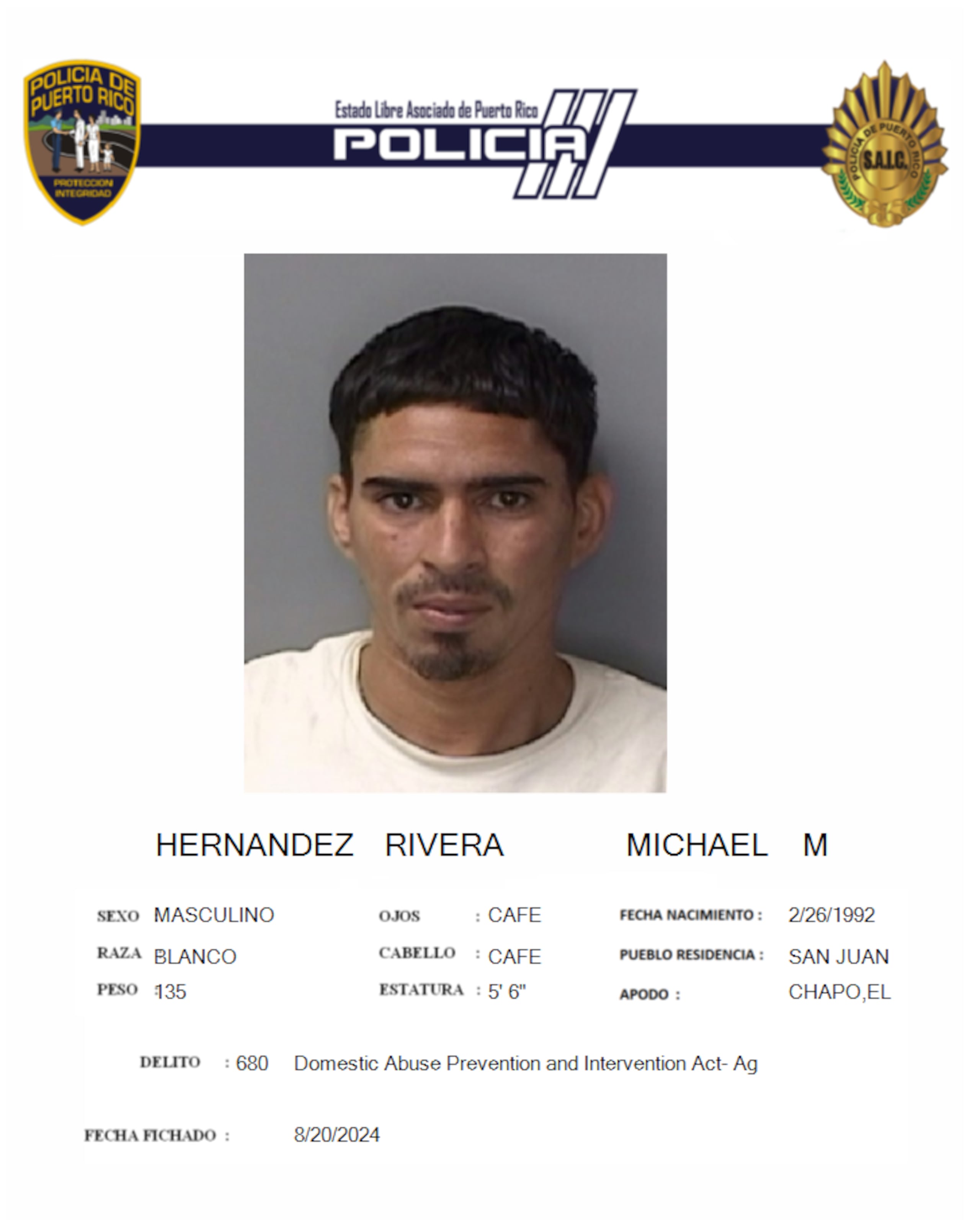 Michael M. Hernández Rivera fue acusado por violencia doméstica.