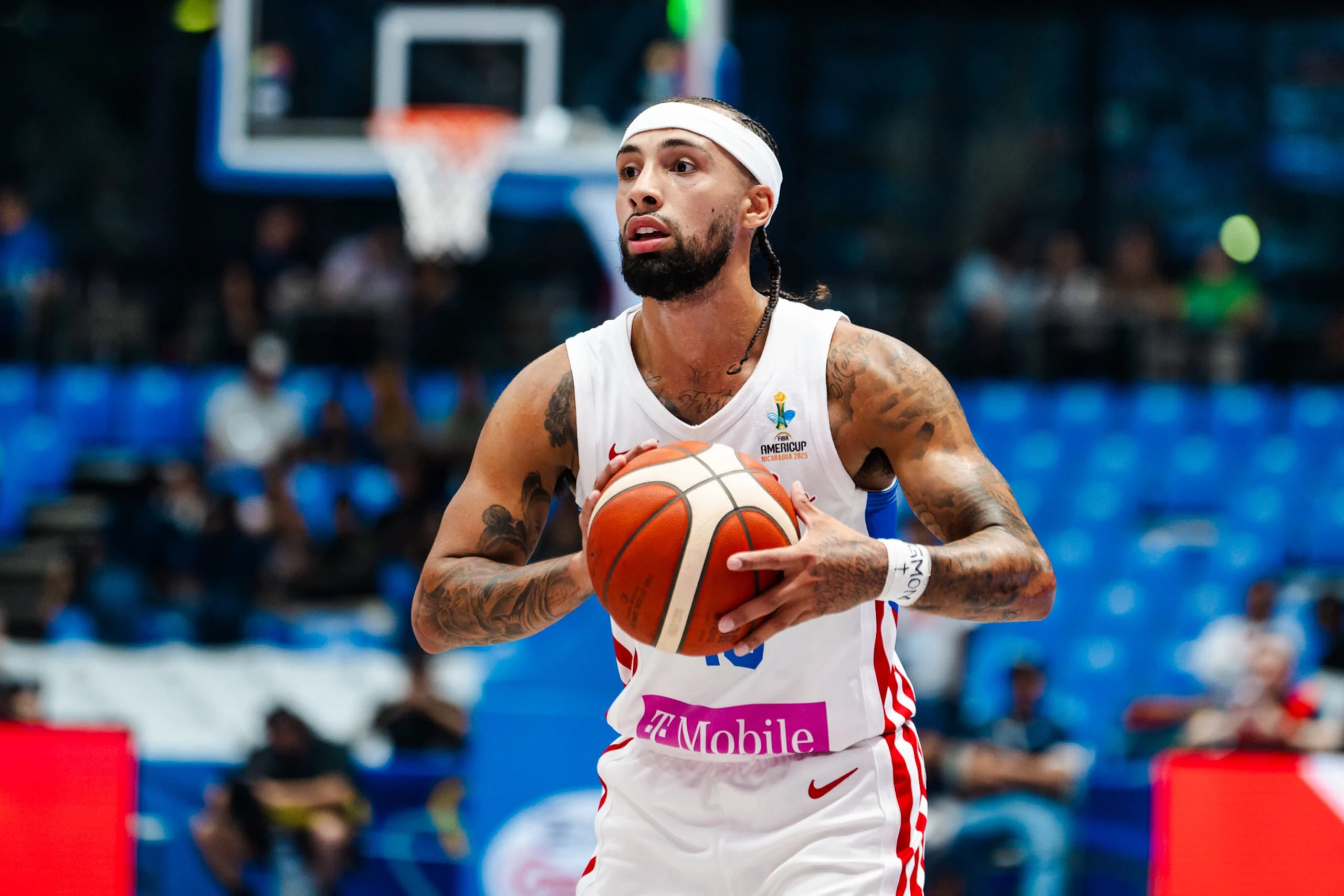 José Alvarado en el juego de los cuartos de final de la AmeriCup 2025 entre Puerto Rico y Argentina.