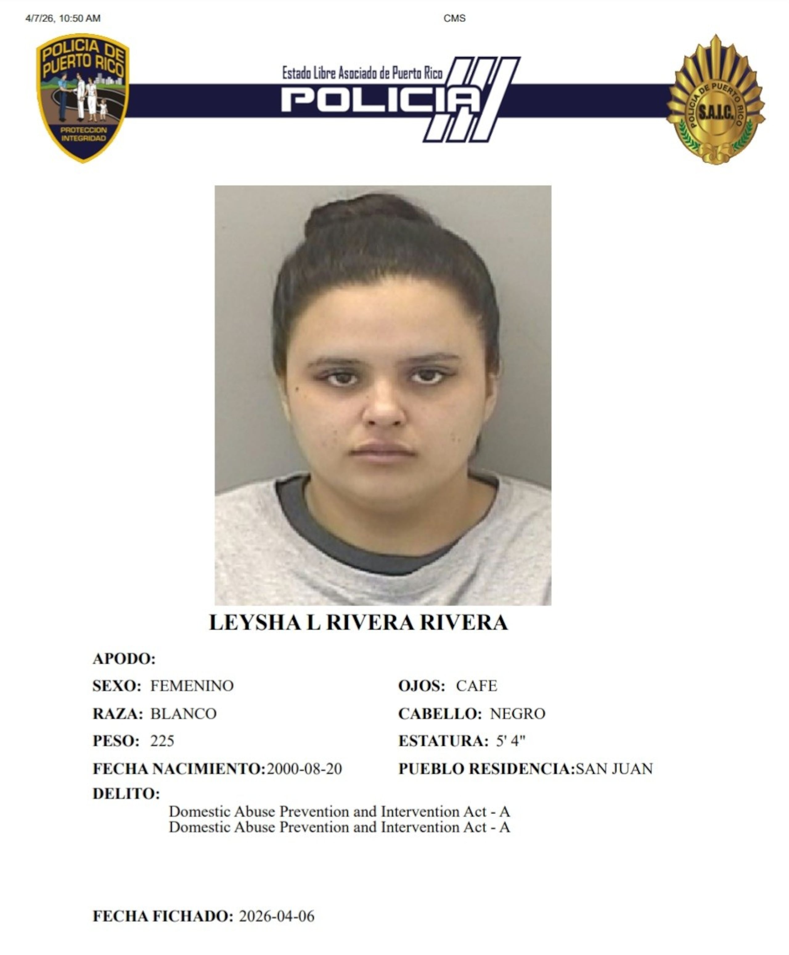 Leysha L. Rivera Rivera, enfrenta un cargo por maltrado por violencia doméstica.