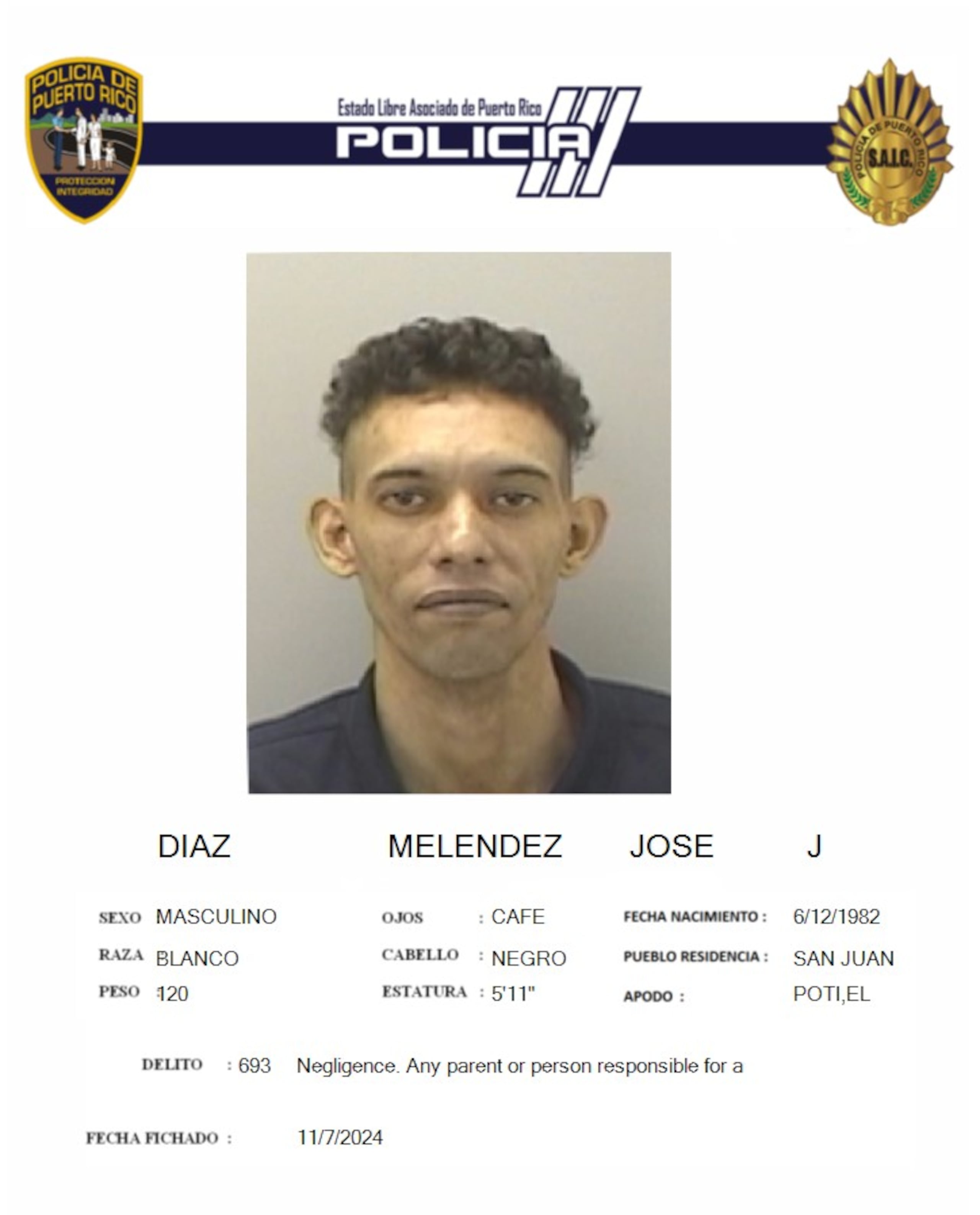 José J. Díaz Meléndez, fue acusado por el delito de maltrato de menores por negligencia.