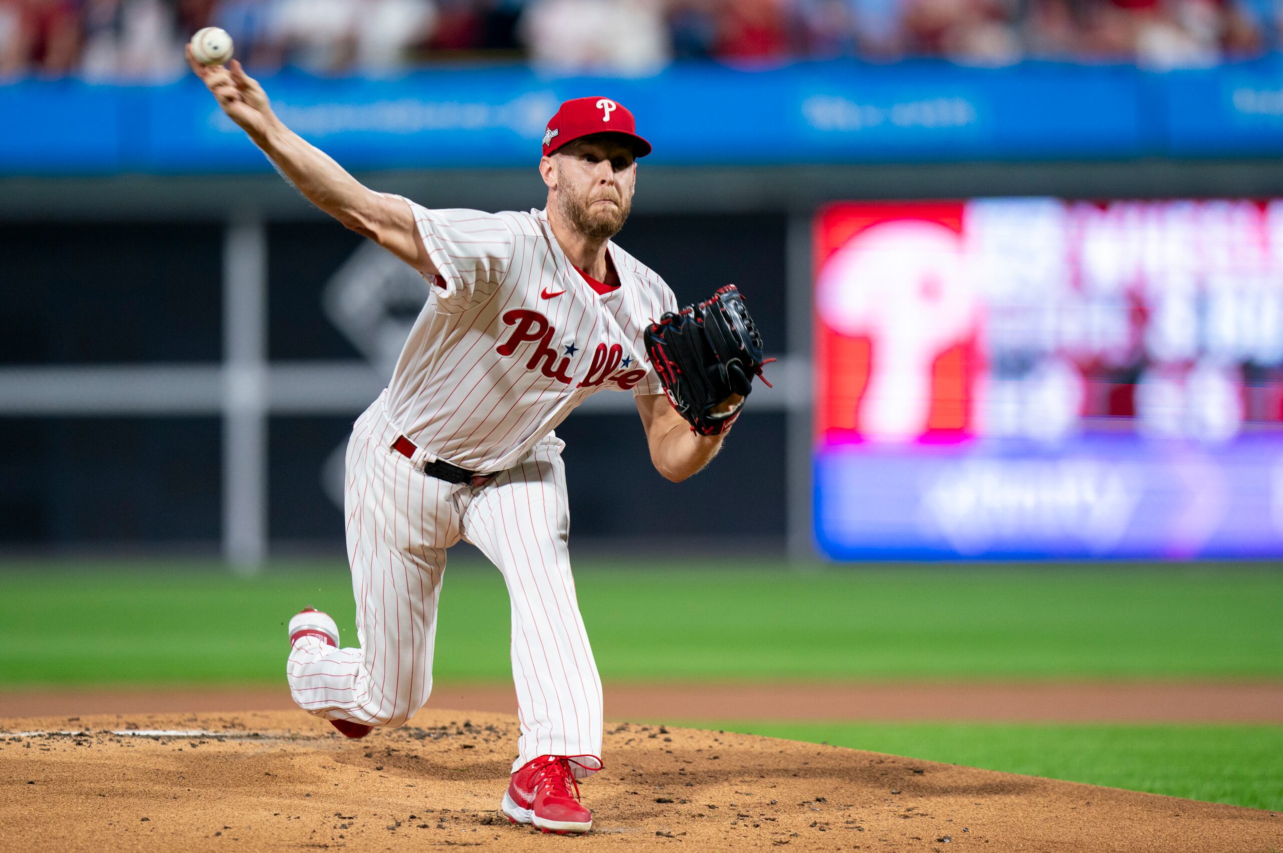 Zack Wheeler, el abridor de los Phillies de Filadelfia, en el primer juego de comodín de la Liga Nacional ante los Marlins de Miami.