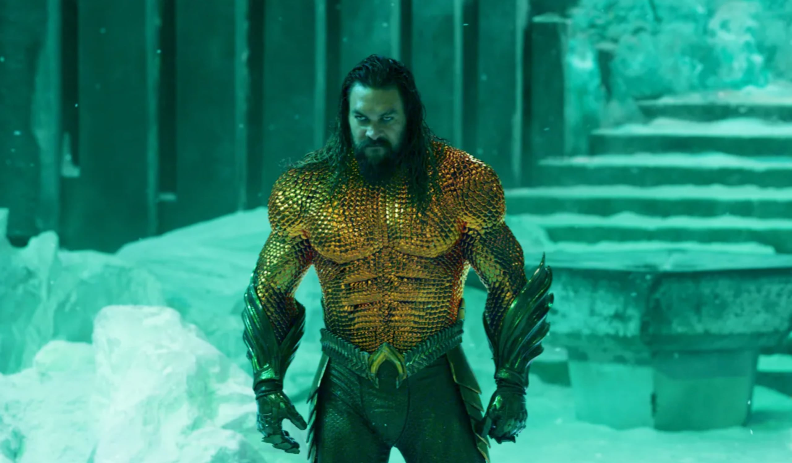 Jason Momoa, en una escena de la segunda entrega de Aquaman.