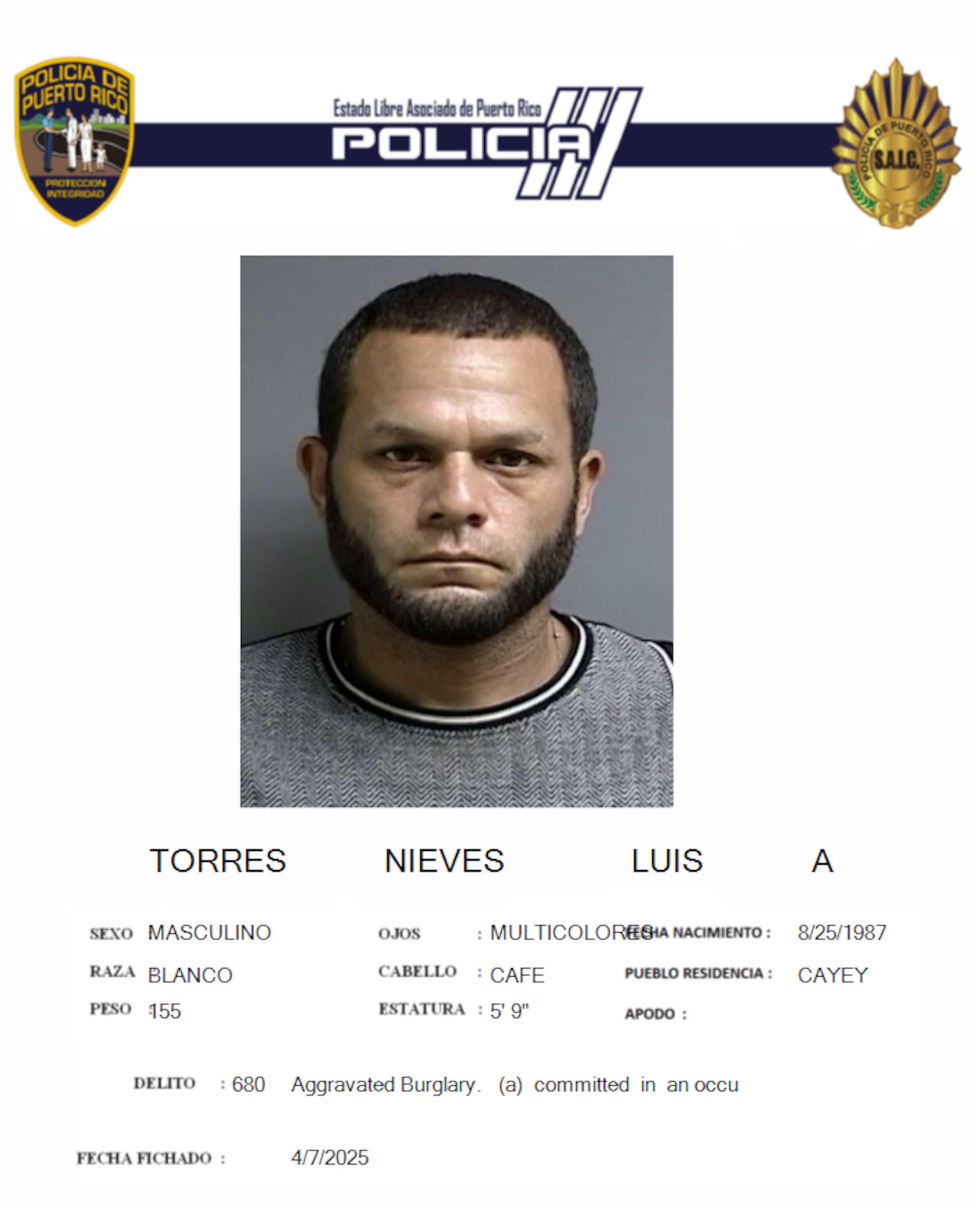 Luis A. Torres Nieves, fue acusado por maltrato a una persona de edad avanzada y escalamiento agravado.