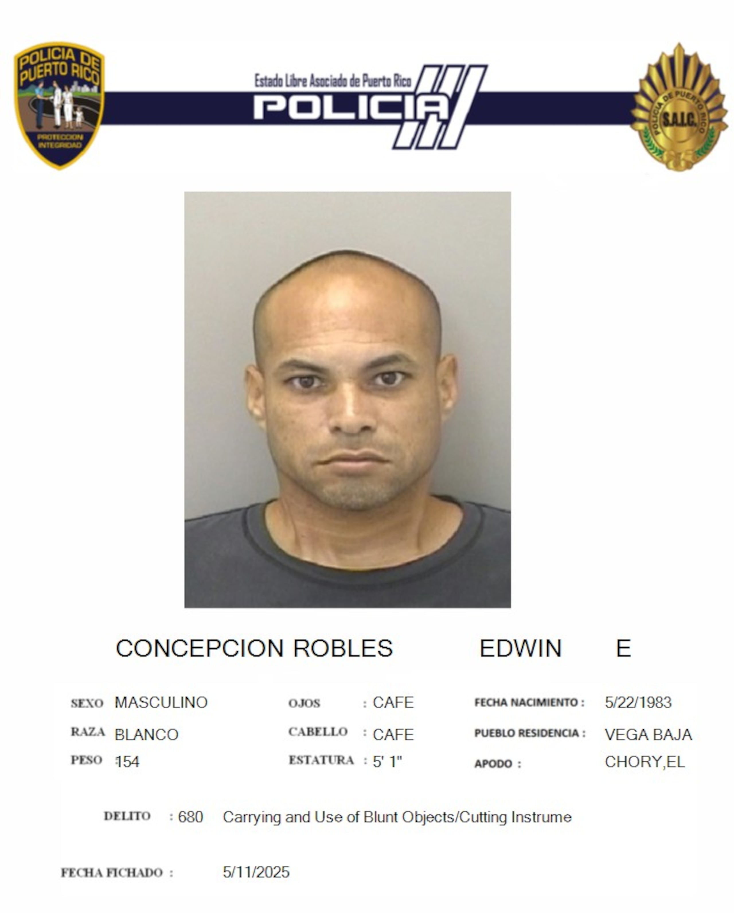 Edwin E. Concepción Robles, fue acusado por maltrato a personas de edad avanzada y Ley de Armas.