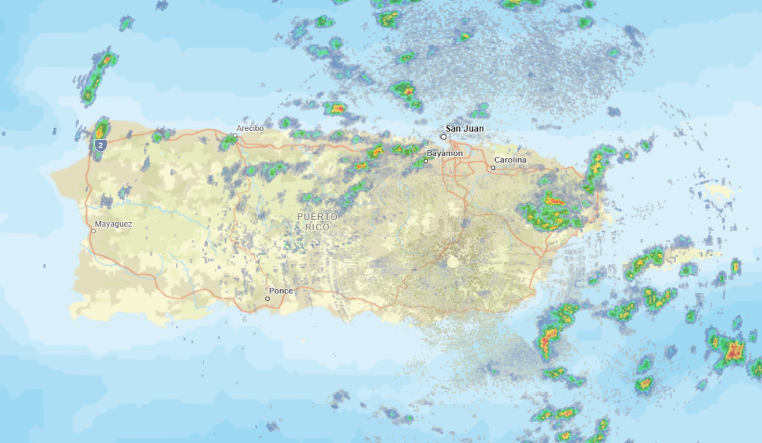 Según el pronóstico, los aguaceros comenzarán a aumentar principalmente sobre el este de Puerto Rico, para luego desarrollarse durante la tarde sobre el interior y oeste de la isla.