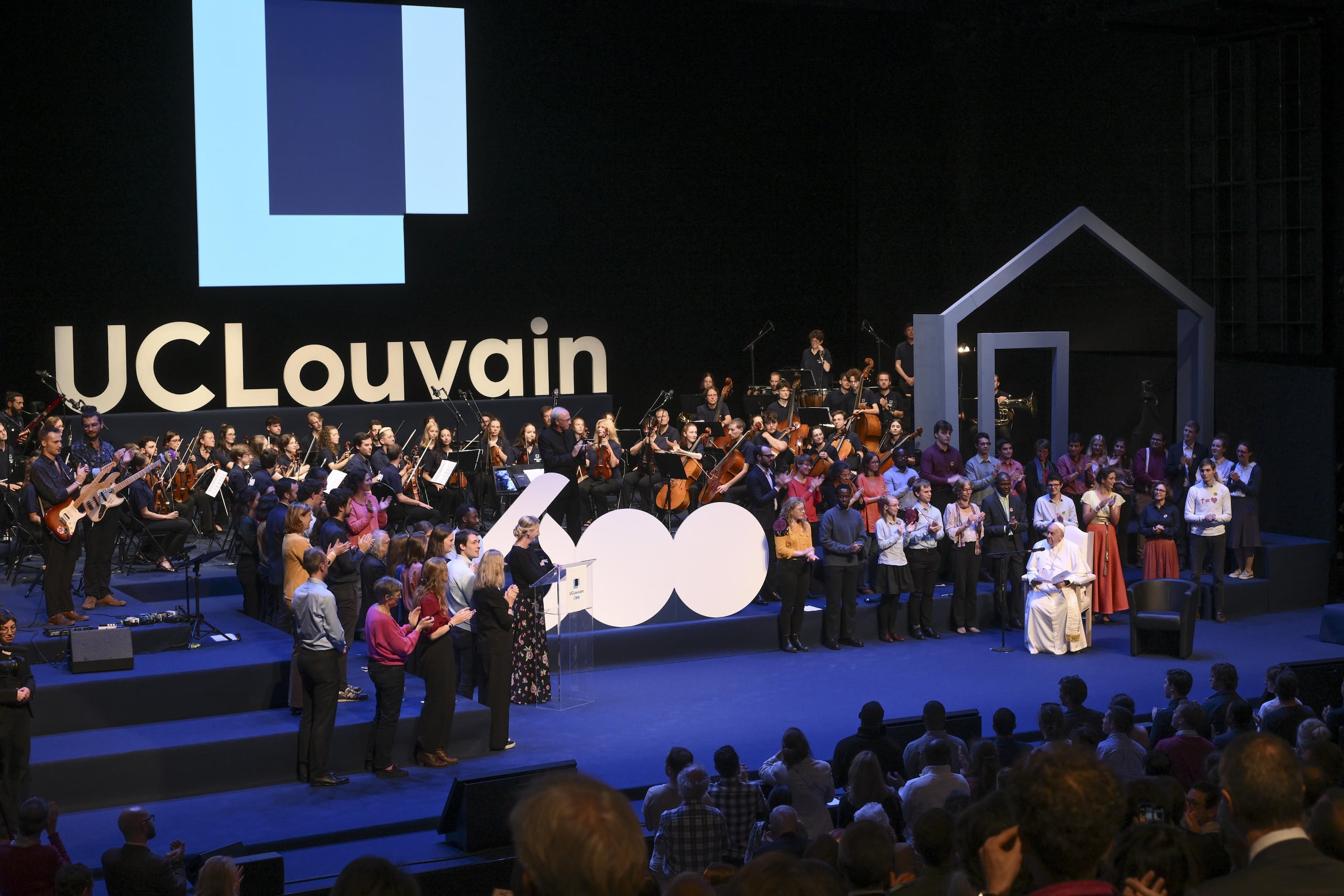 El papa Francisco en la Universidad católica de Lovaina en Bélgica. (EFE/EPA/CIRO FUSCO)