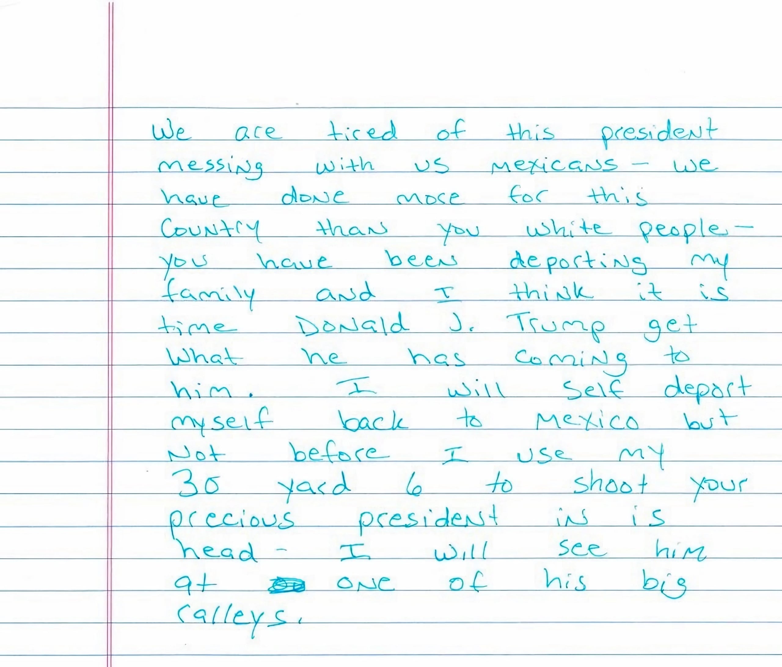 Según CNN, pruebas de caligrafía realizadas a la carta en la que Morales Reyes alegadamente amenaza con darle un tiro a Trump, no coinciden con muestras de su letra.