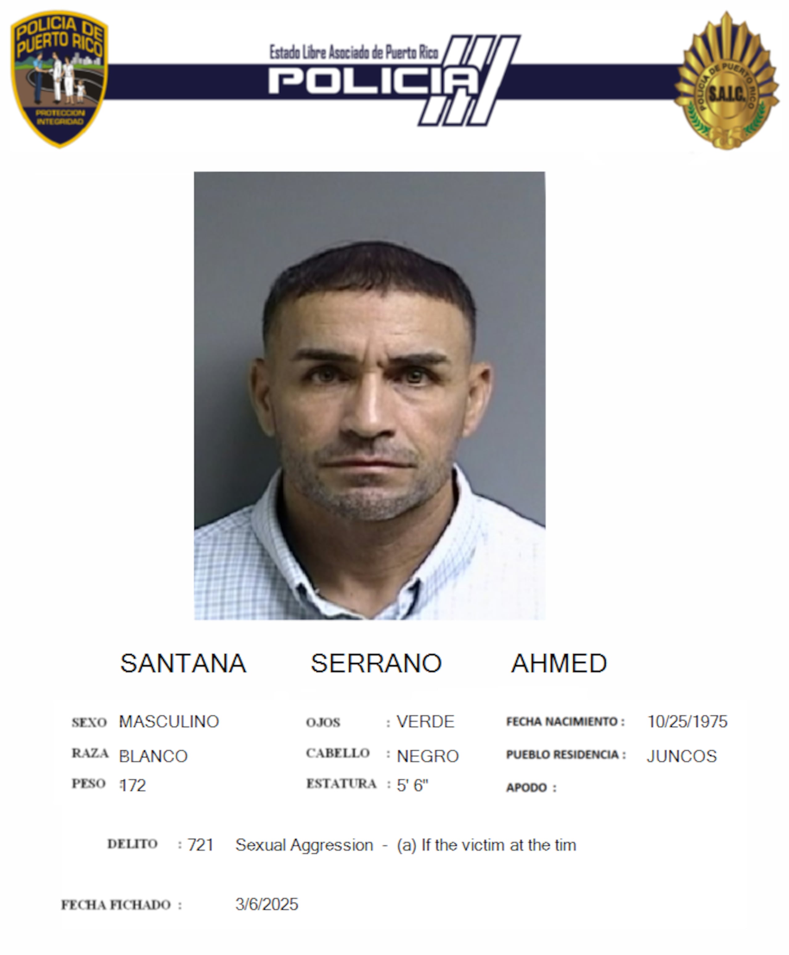 Ahmed Santana Serrano, enfrenta cargos por abuso sexual contra una adolescente.