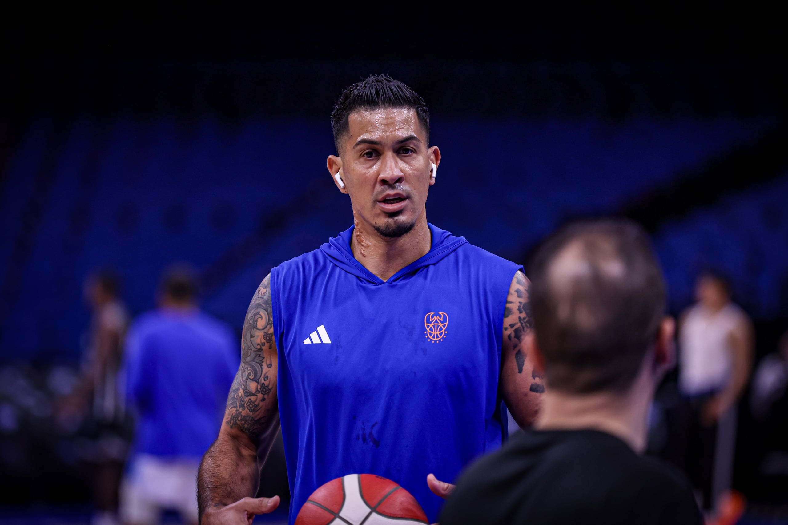 David Huertas en una práctica con los Cangrejeros de Santurce.