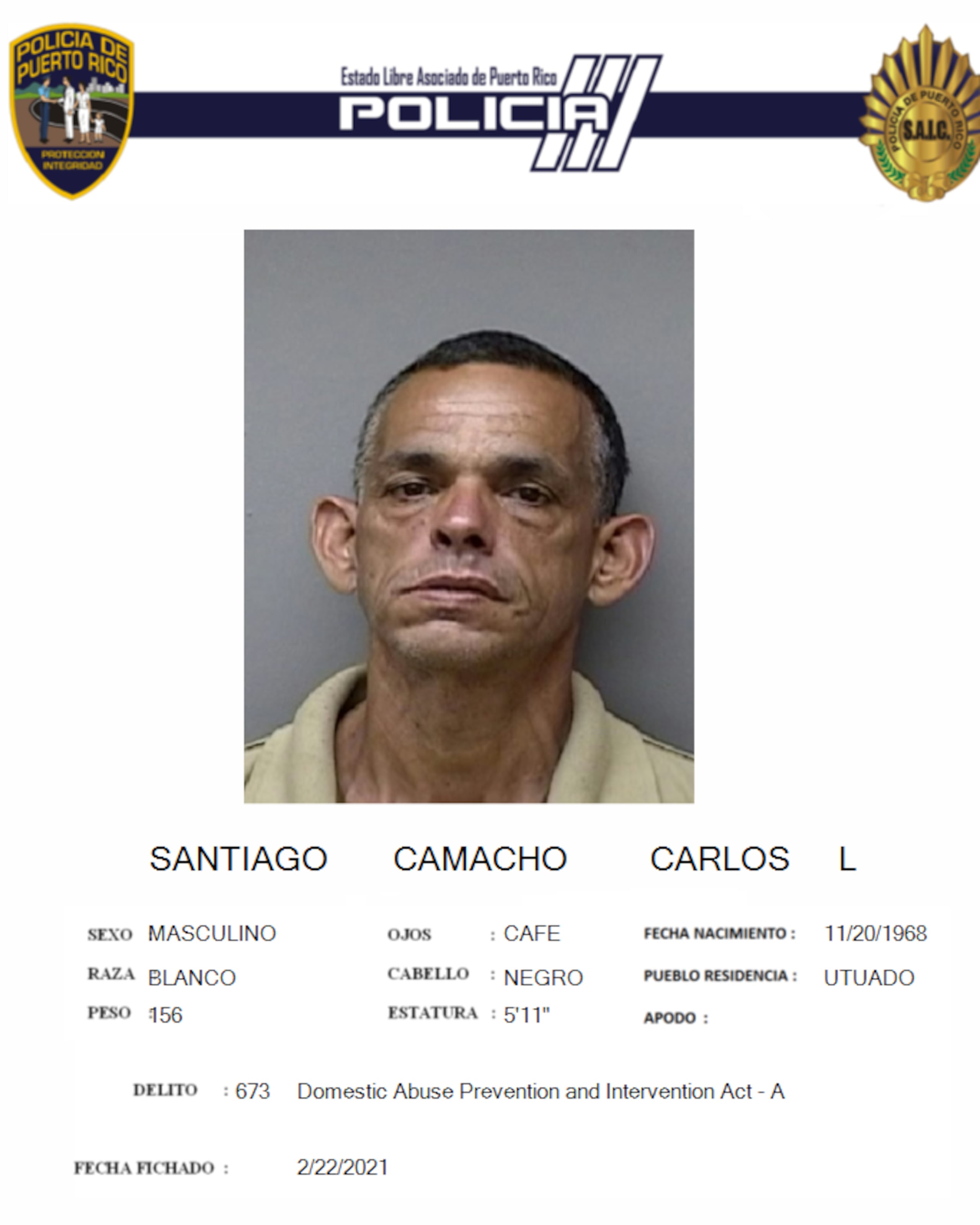 Carlos L. Santiago Camacho fue acusado por violencia doméstica.