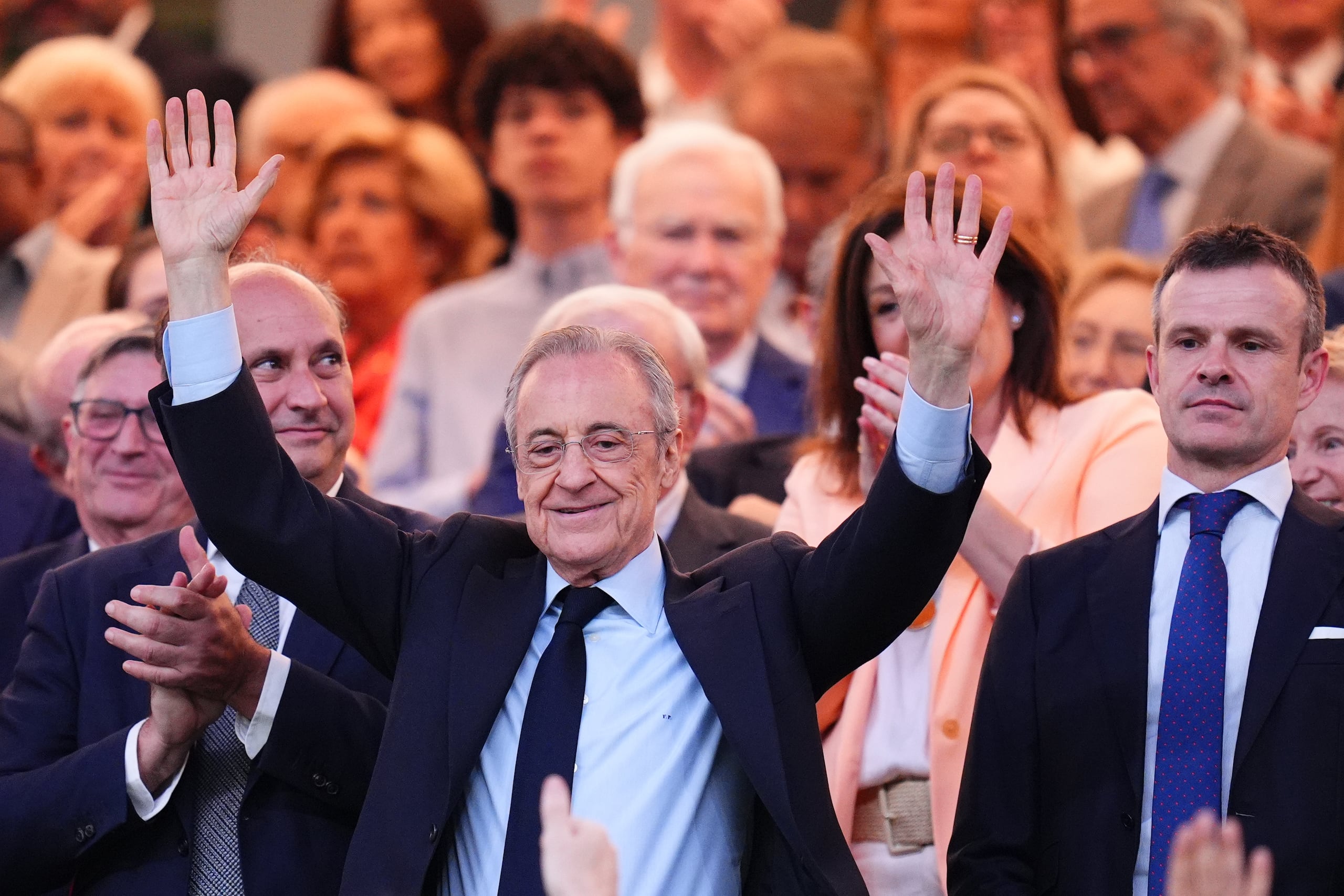 El presidente del Real Madrid, Florentino Pérez, previo a un partido contra el Athletic Bilbao, el sábado 23 de mayo de 2026.